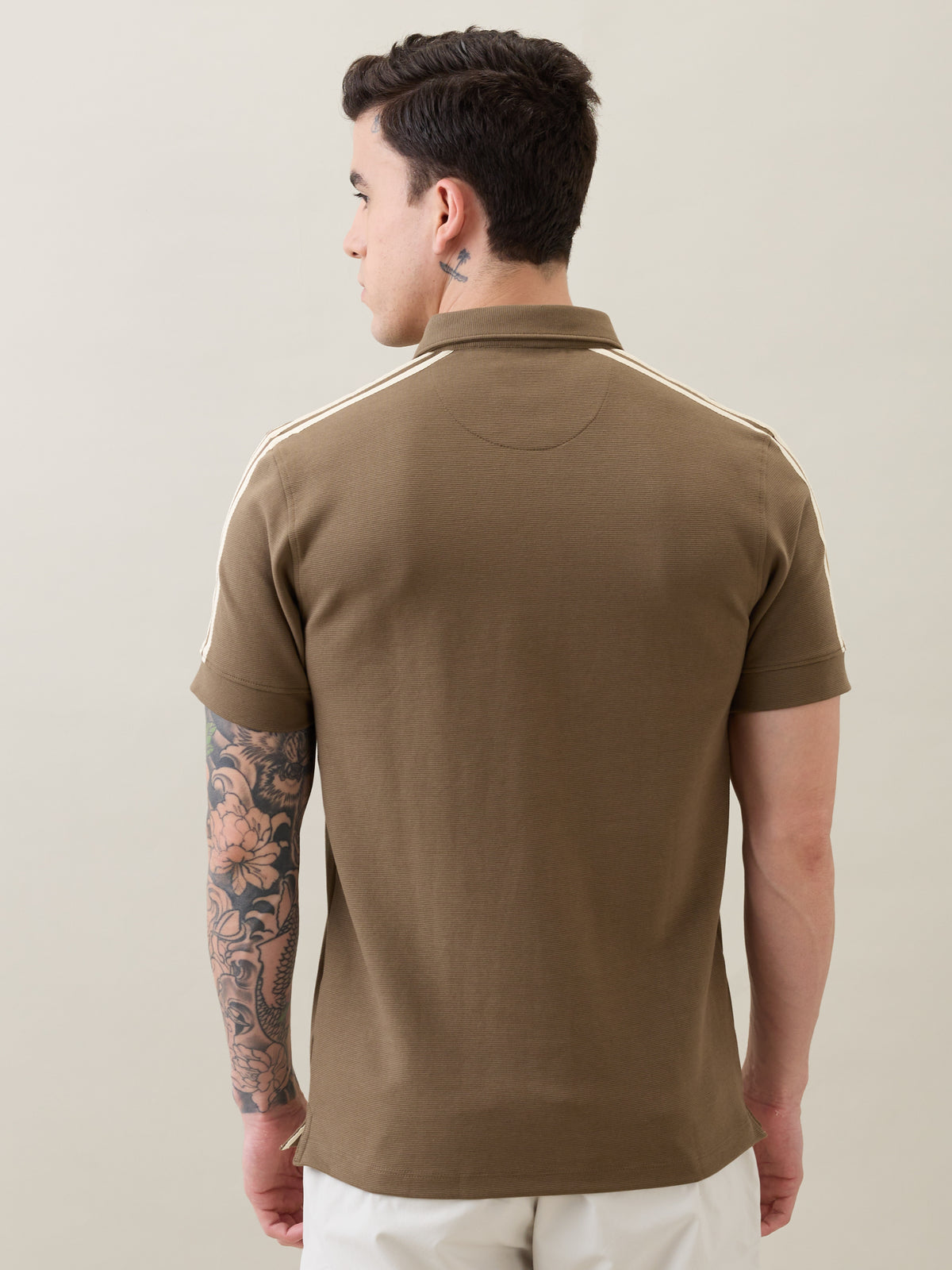 Topper Striped Shoulder Polo T-Shirt: Olive