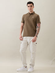 Topper Striped Shoulder Polo T-Shirt: Olive