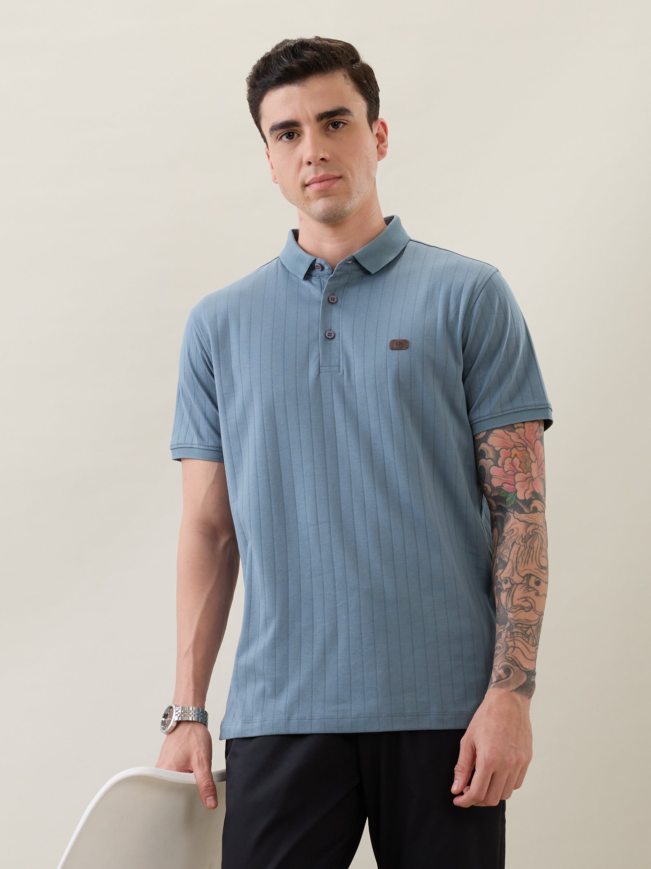 Kinetic Knit Polo T-shirt: L.Blue