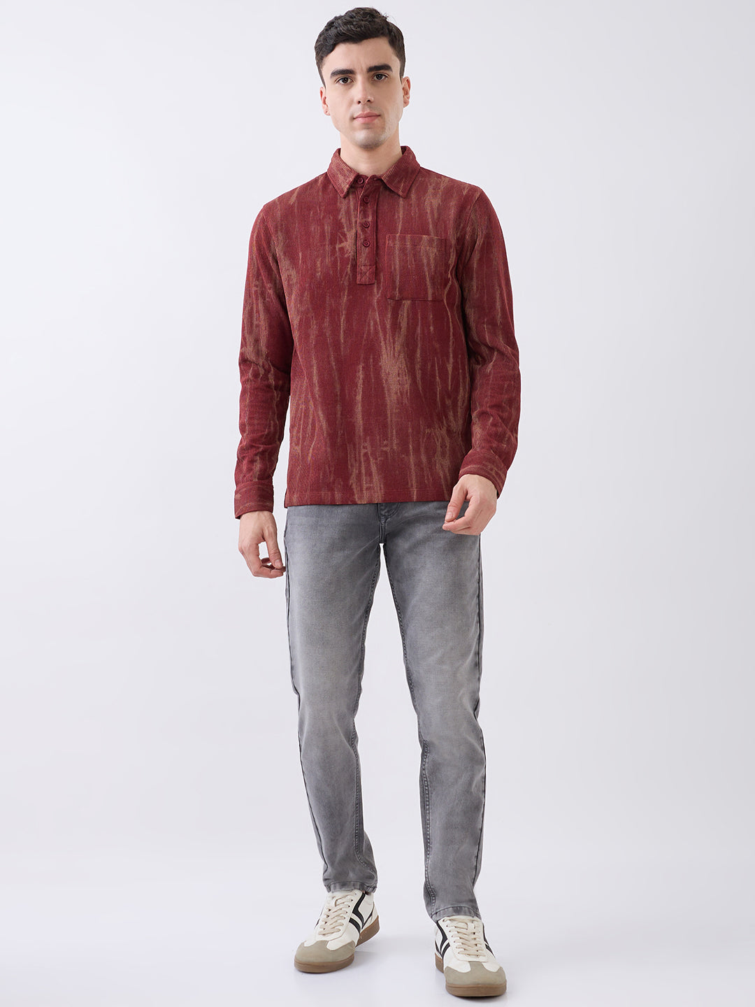 Marble Print Polo T-Shirt: Rust