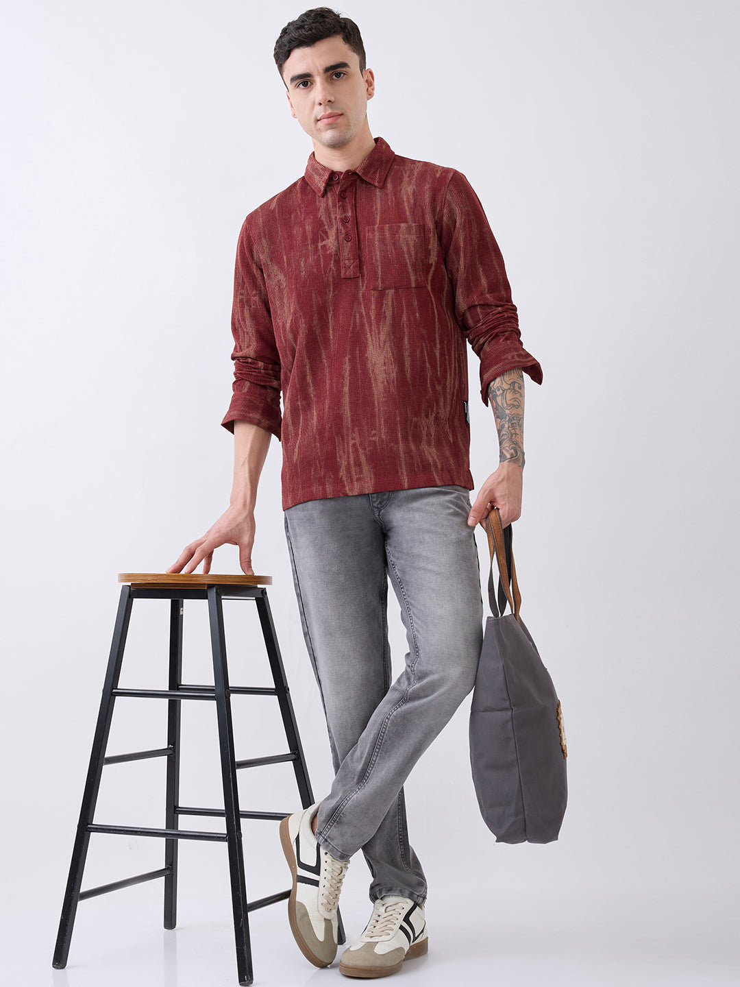 Marble Print Polo T-Shirt: Rust