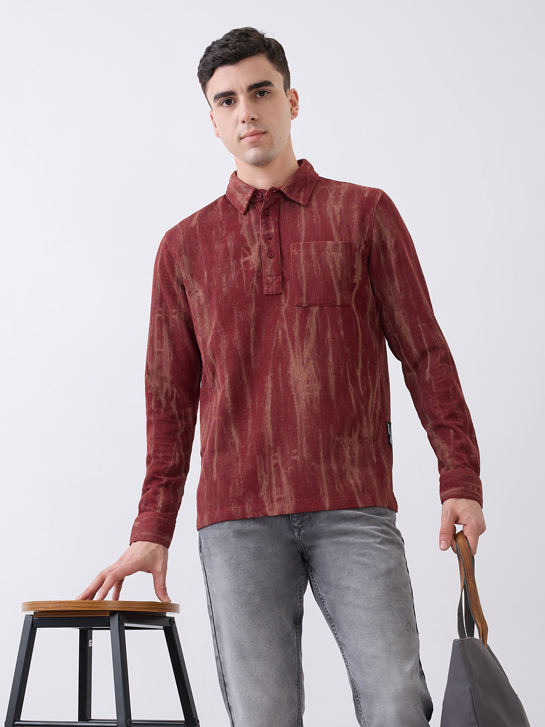 Marble Print Polo T-Shirt: Rust