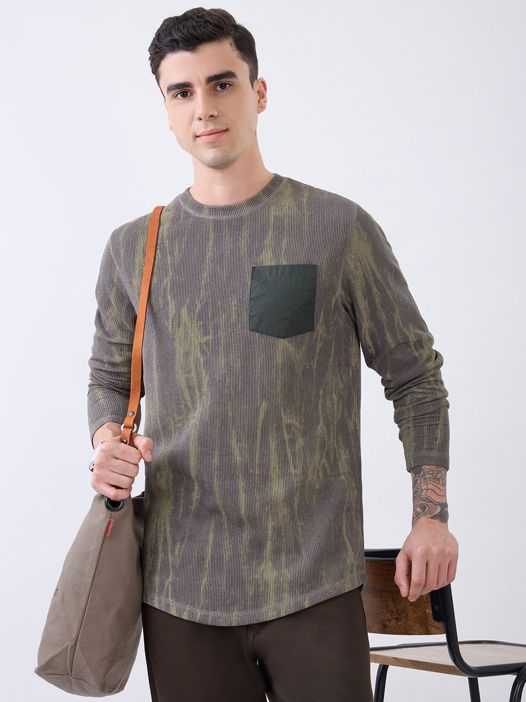 Pockets Distressed Pullover: Mouse
