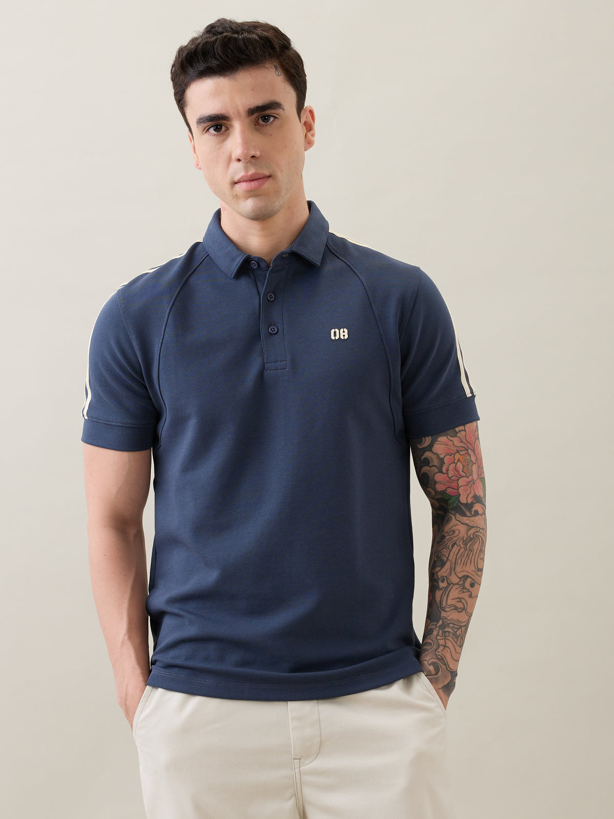 Topper Striped Shoulder Polo T-Shirt: Airforce Blue