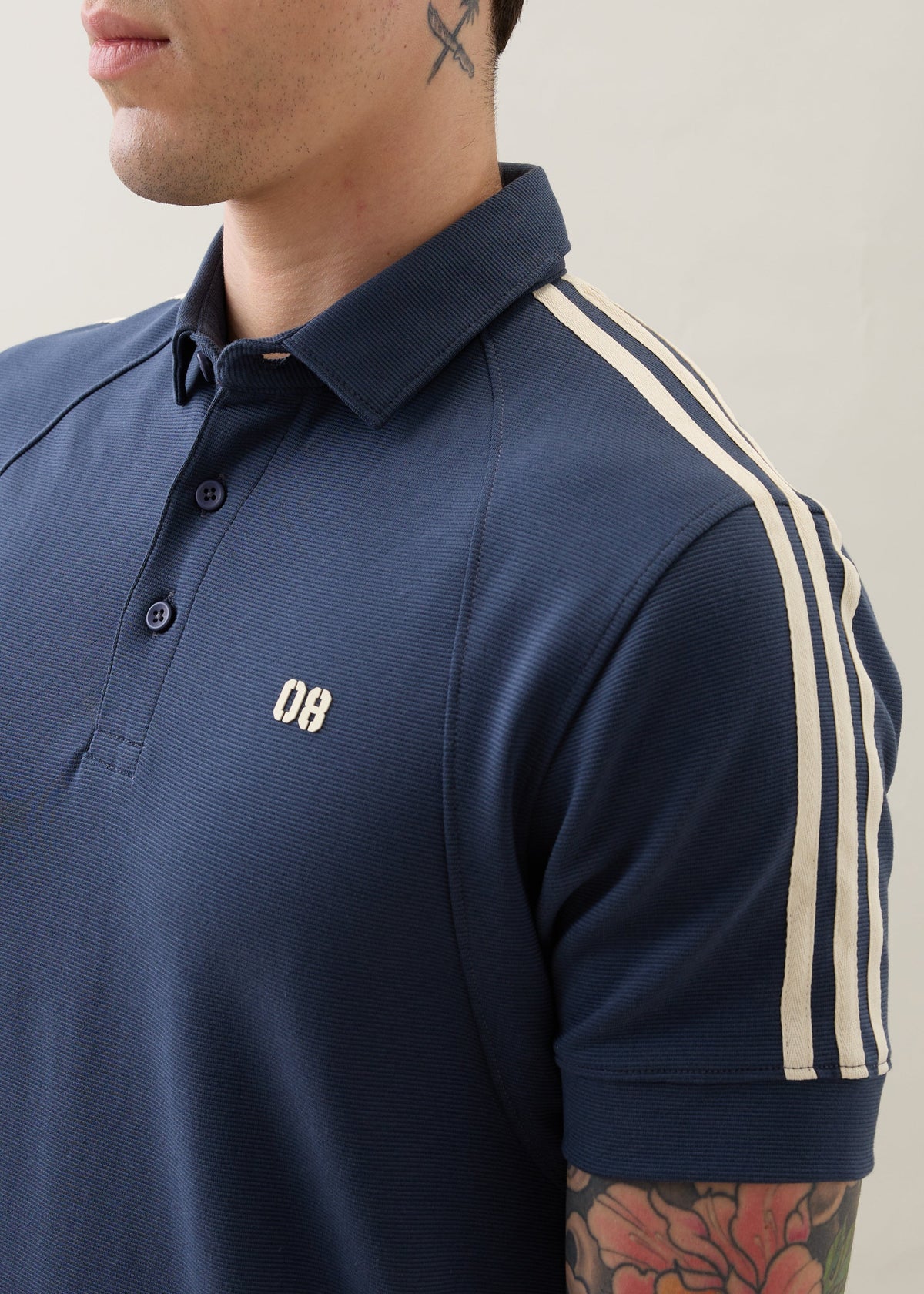 Topper Striped Shoulder Polo T-Shirt: Airforce Blue
