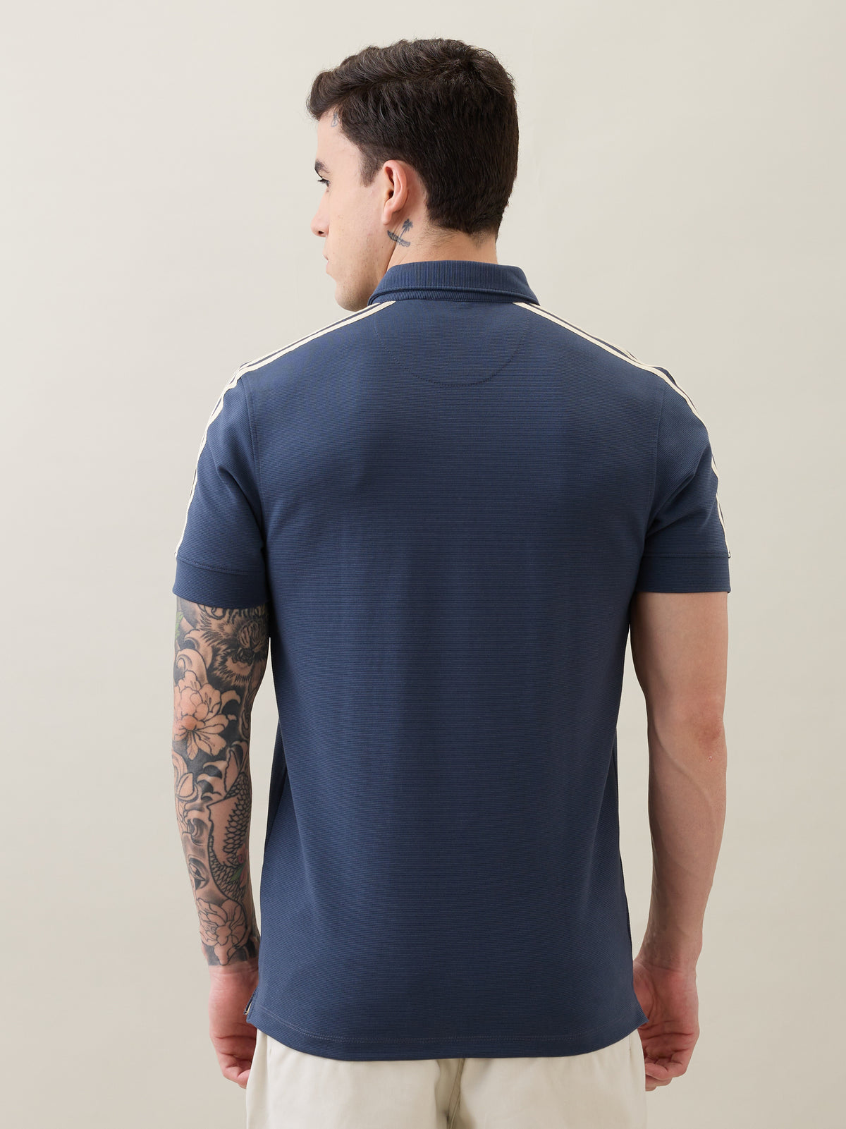 Topper Striped Shoulder Polo T-Shirt: Airforce Blue