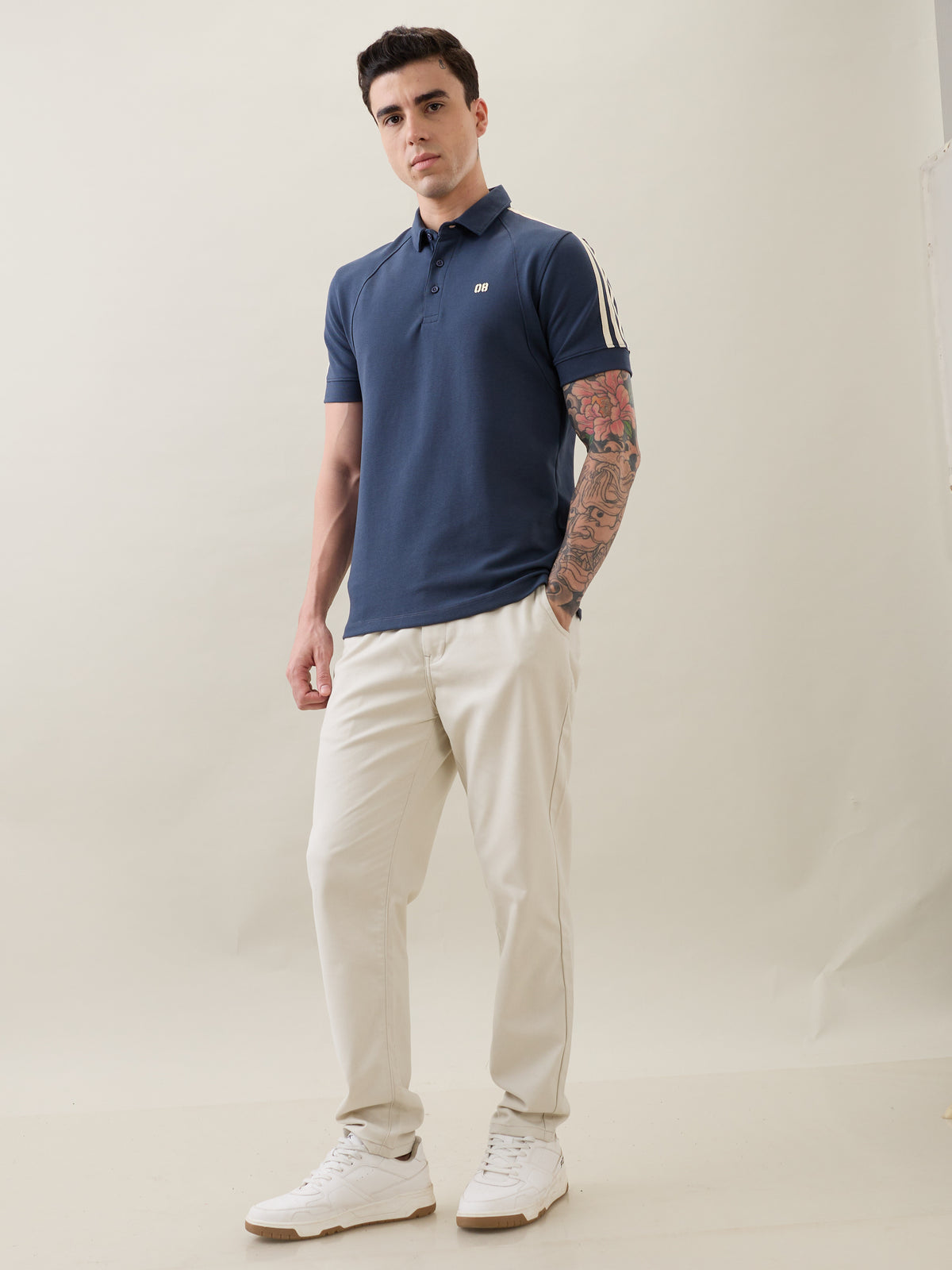 Topper Striped Shoulder Polo T-Shirt: Airforce Blue