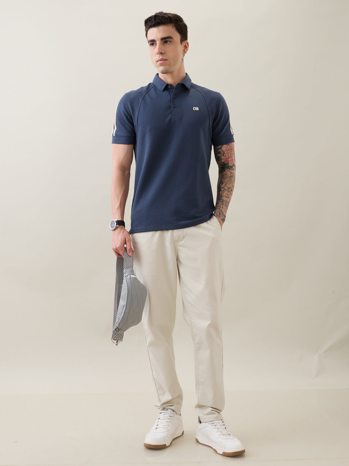 Topper Striped Shoulder Polo T-Shirt: Airforce Blue