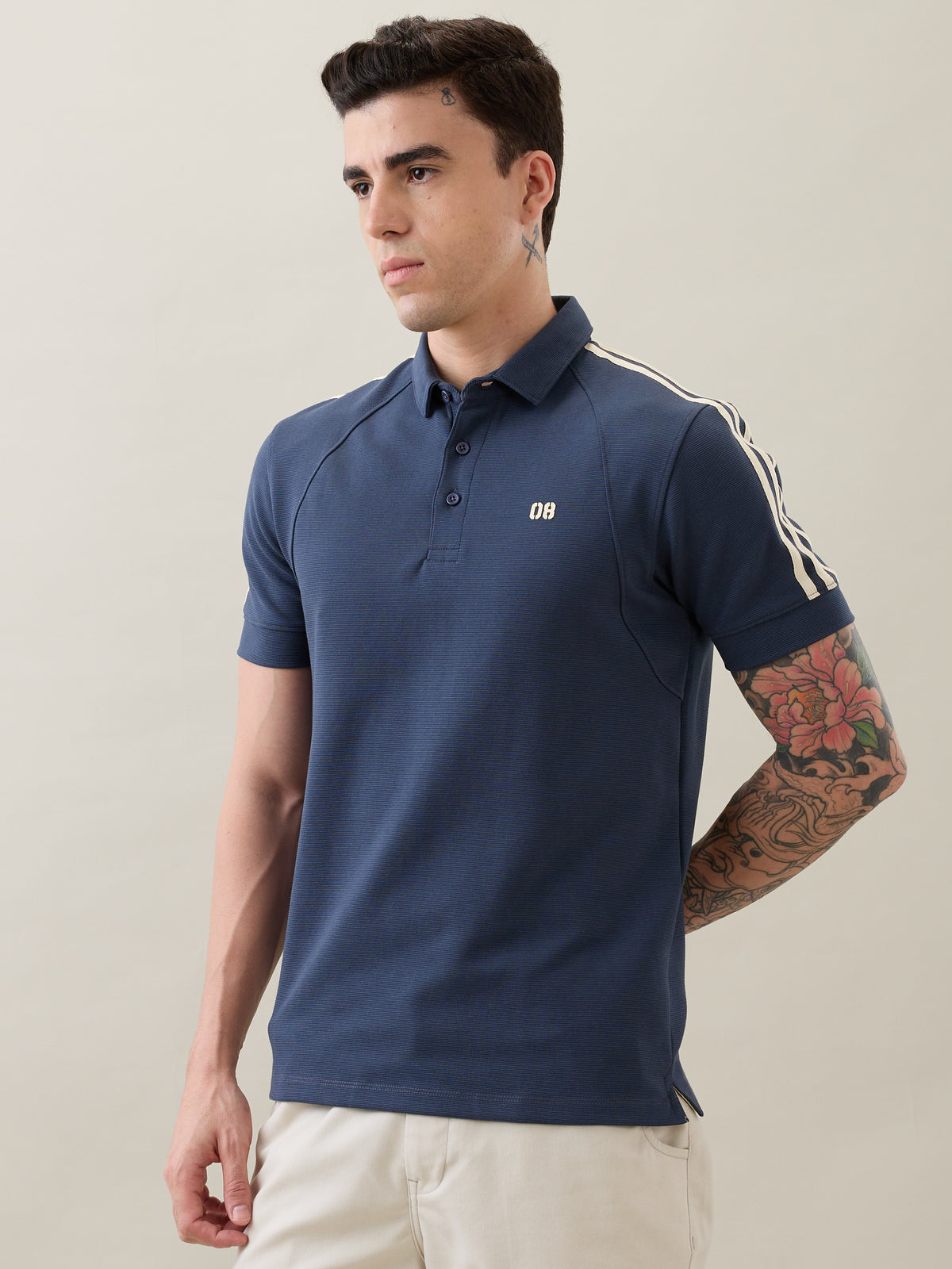Topper Striped Shoulder Polo T-Shirt: Airforce Blue