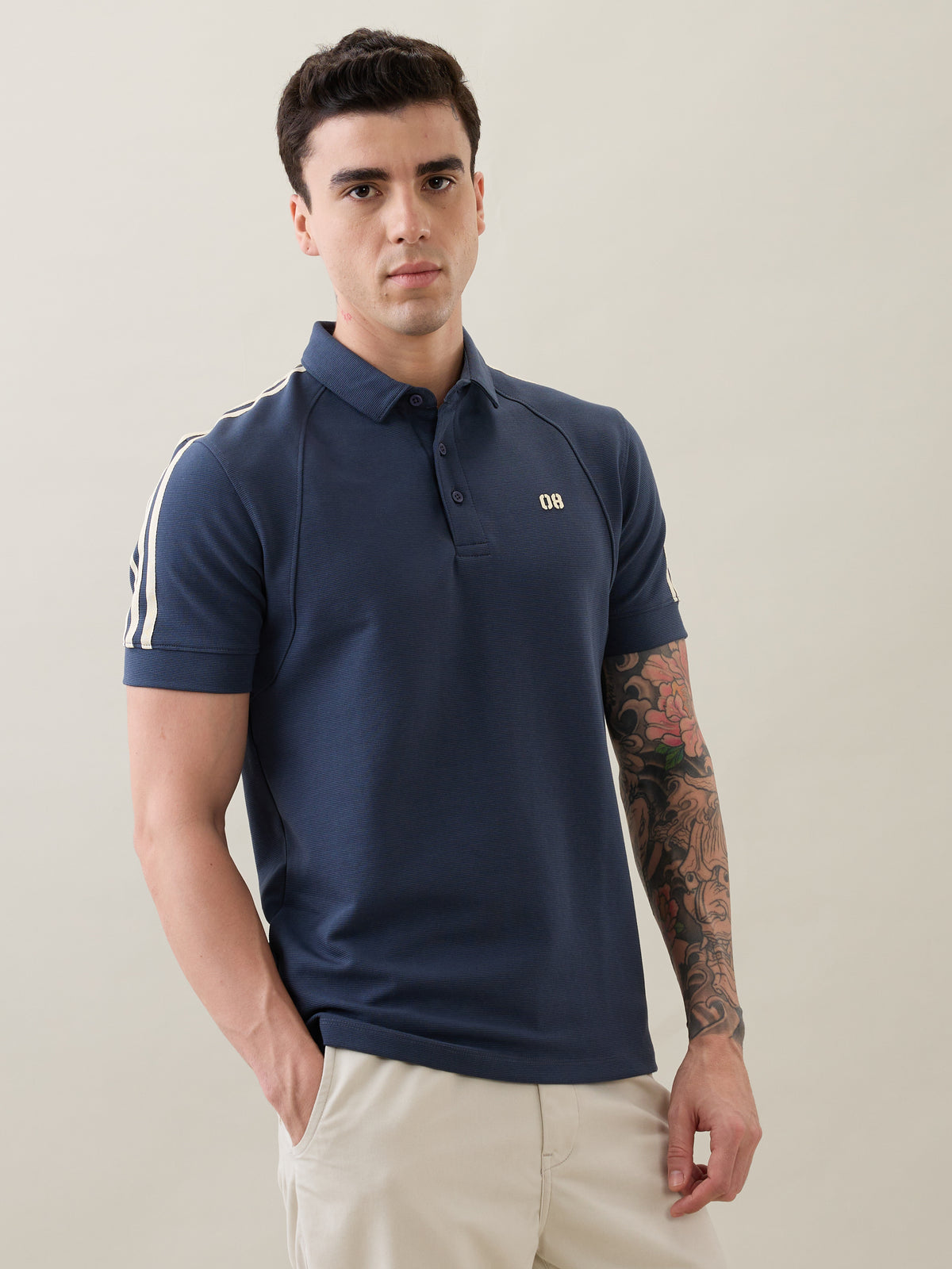 Topper Striped Shoulder Polo T-Shirt: Airforce Blue