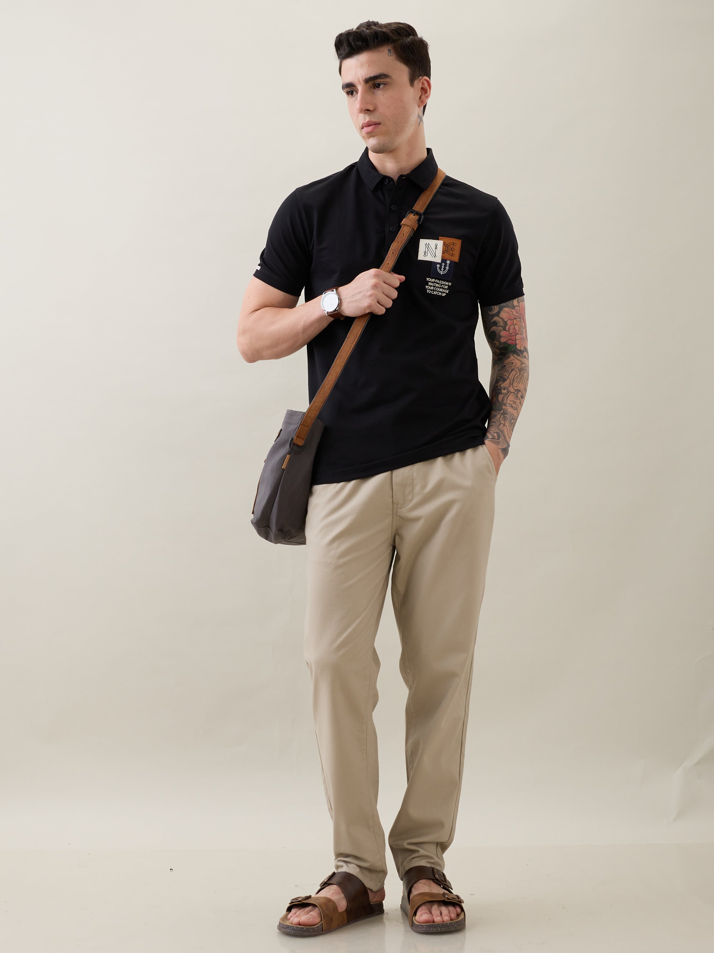Catching Printed Polo T-shirt: Black