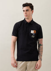 Catching Printed Polo T-shirt: Black
