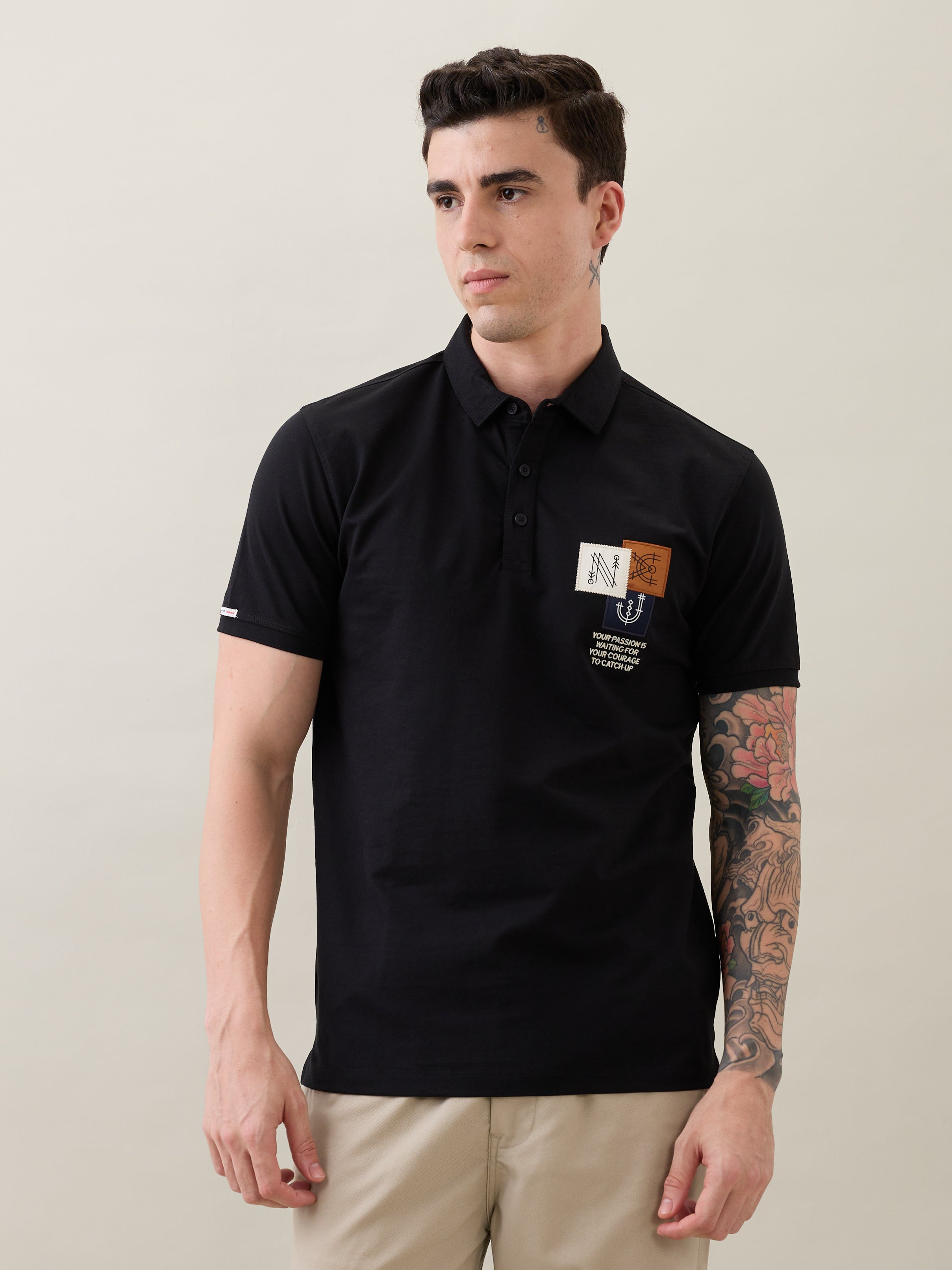 Catching Printed Polo T-shirt: Black