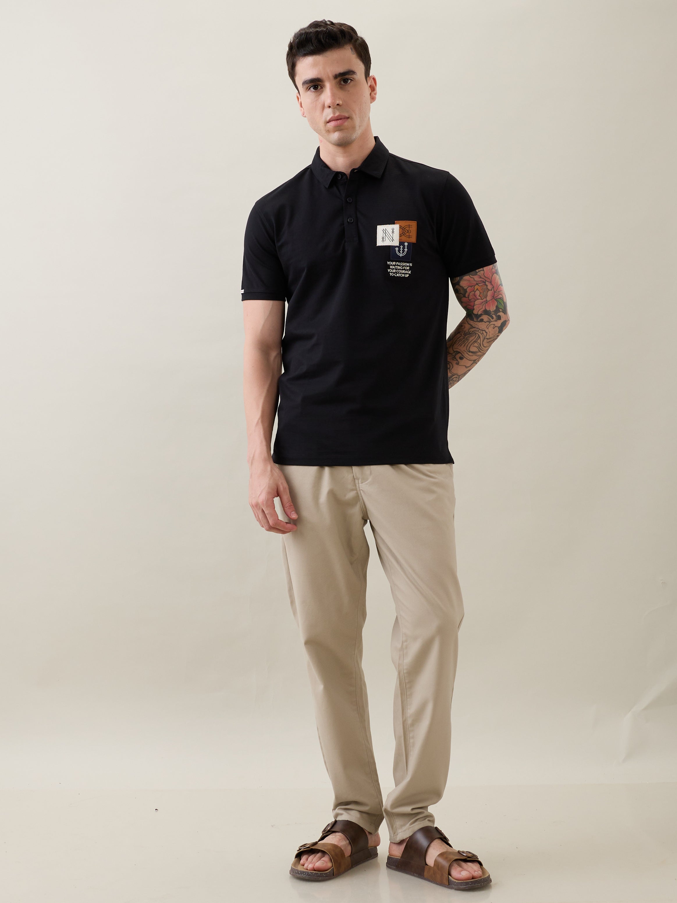 Catching Printed Polo T-shirt: Black