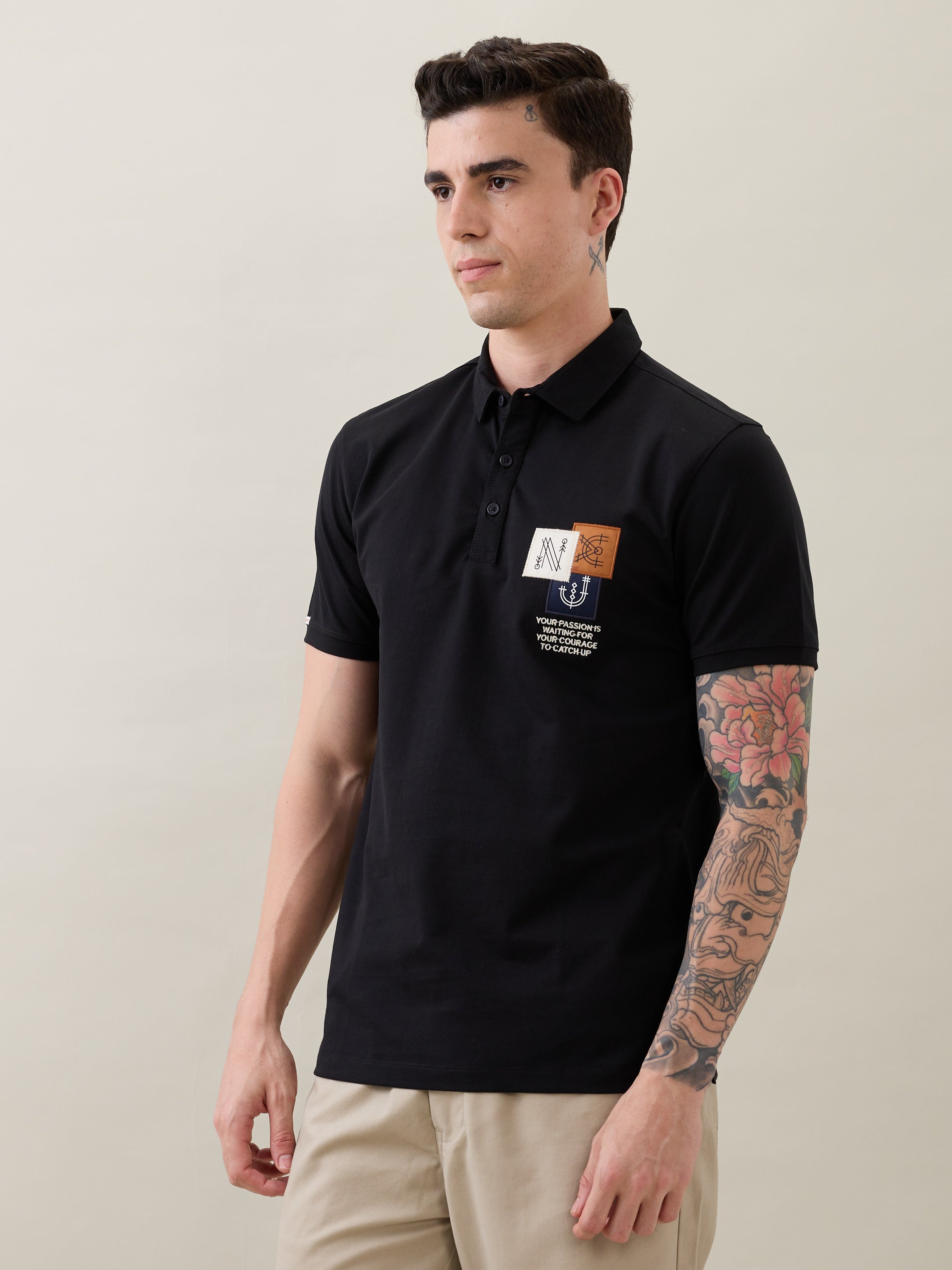Catching Printed Polo T-shirt: Black