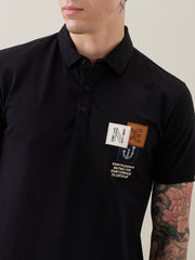 Catching Printed Polo T-shirt: Black