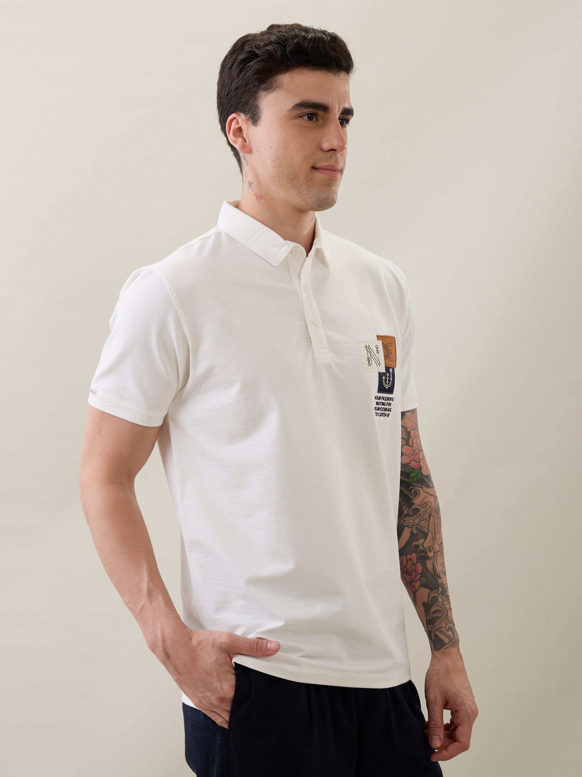 Catching Printed Polo T-shirt: White