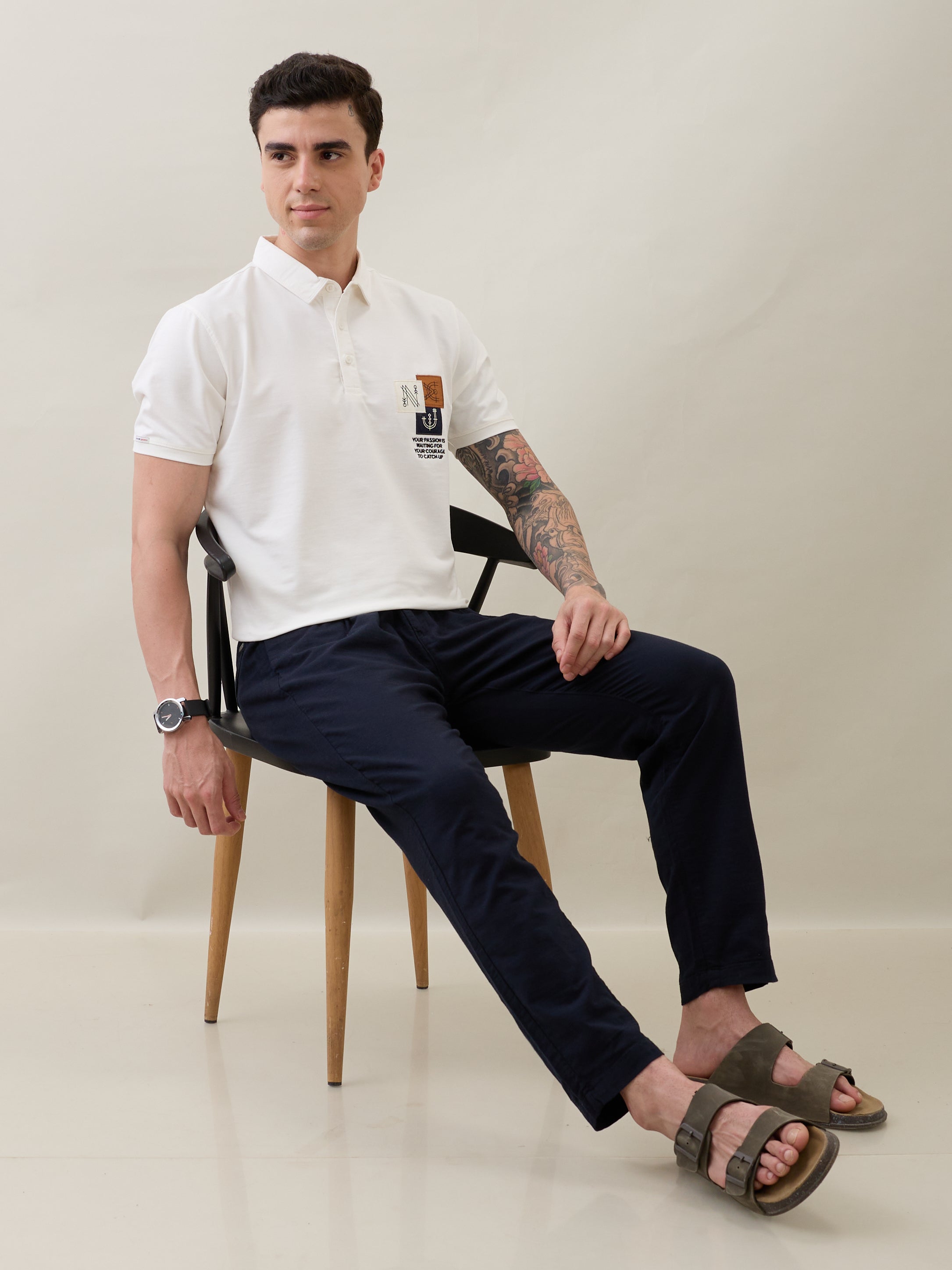 Catching Printed Polo T-shirt: White