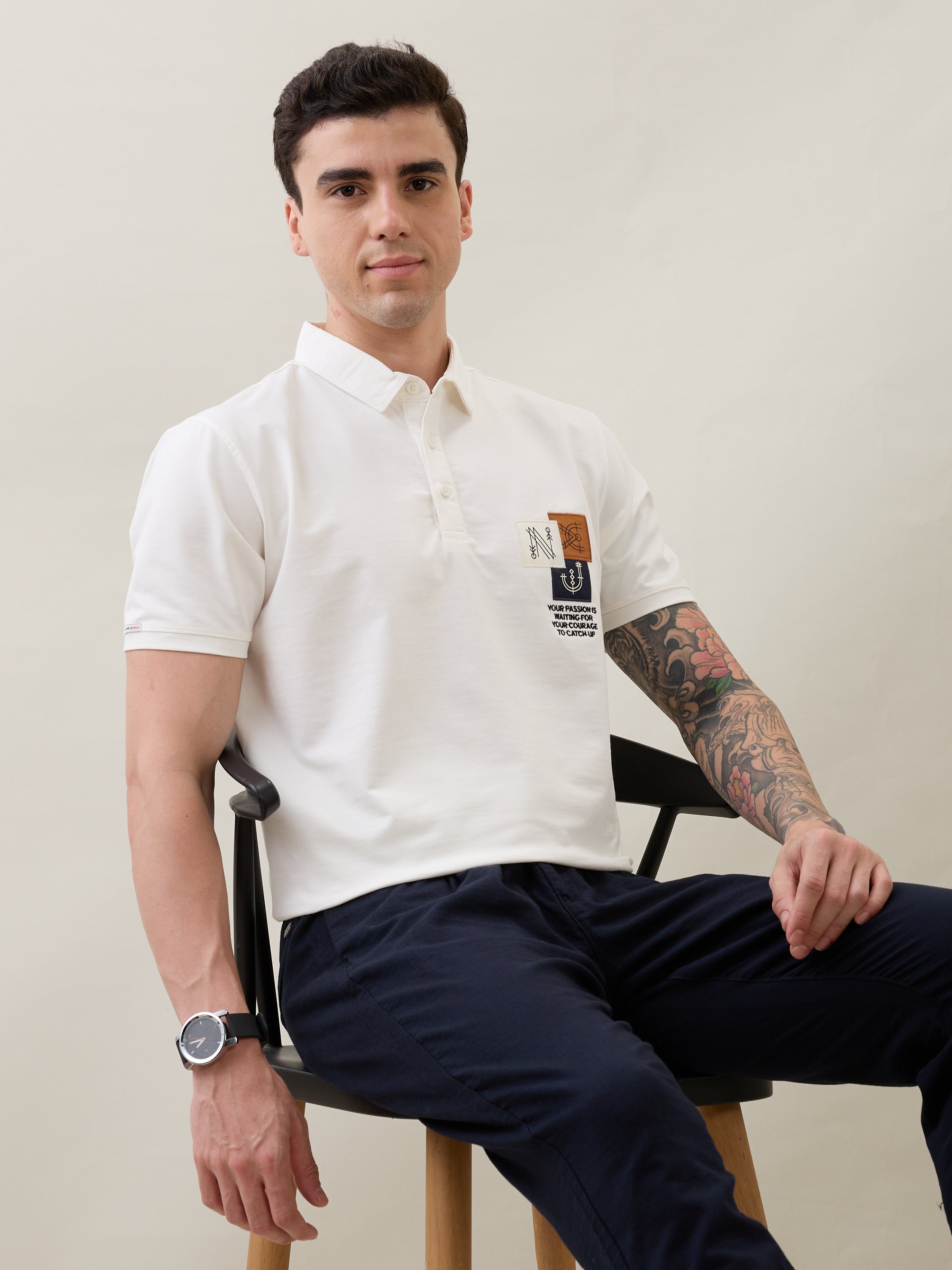 Catching Printed Polo T-shirt: White