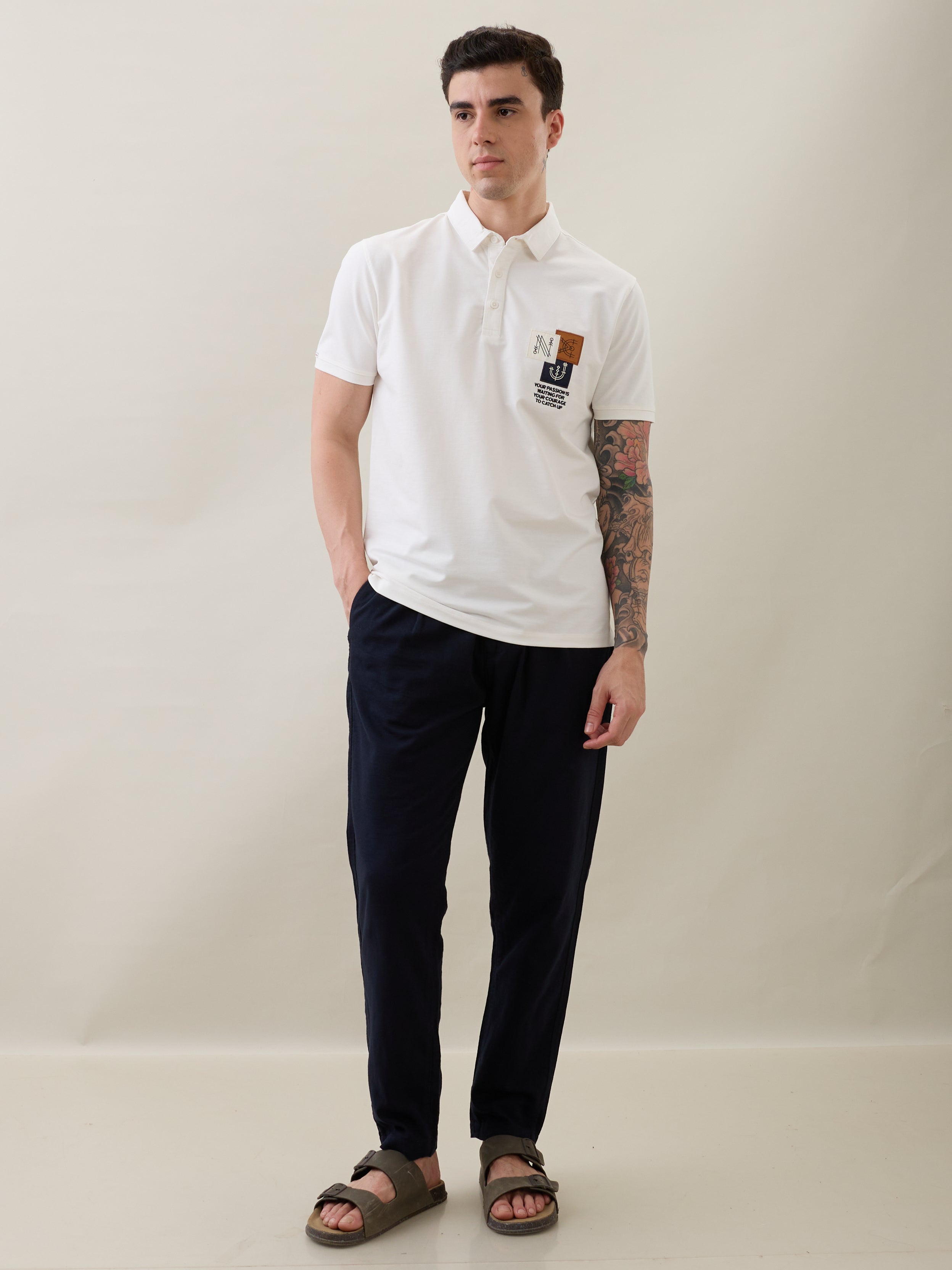 Catching Printed Polo T-shirt: White