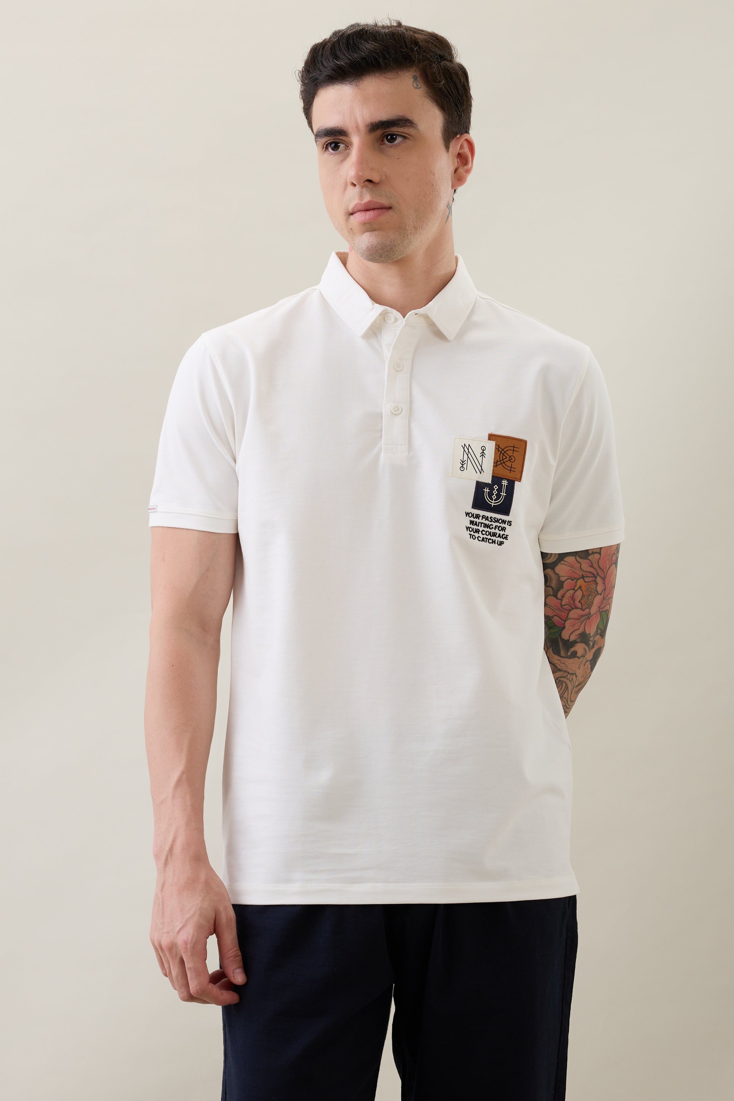 Catching Printed Polo T-shirt: White