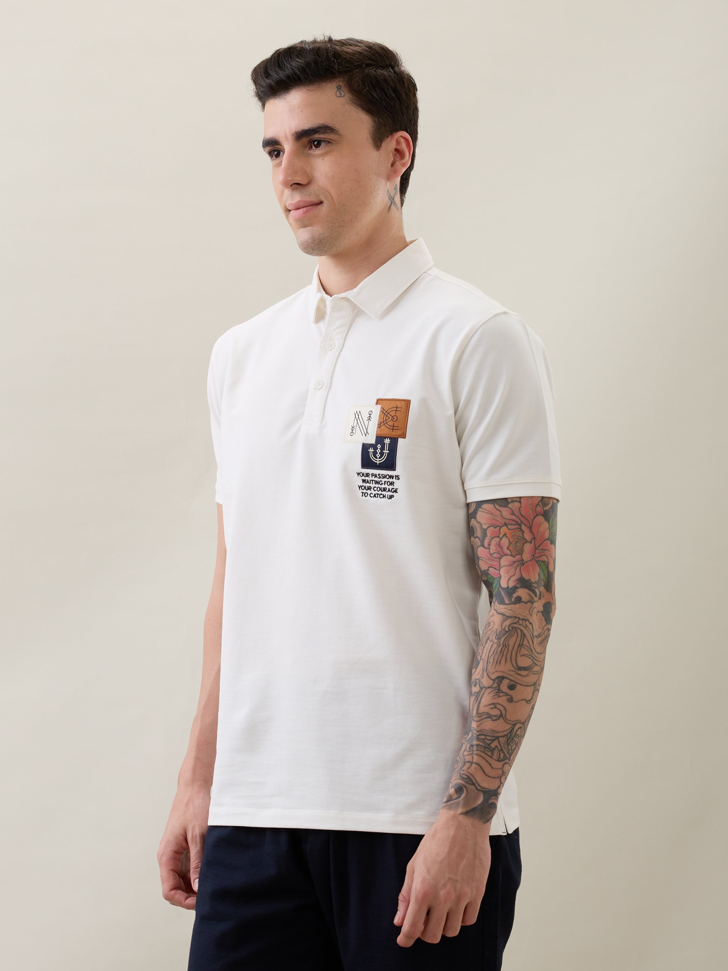 Catching Printed Polo T-shirt: White