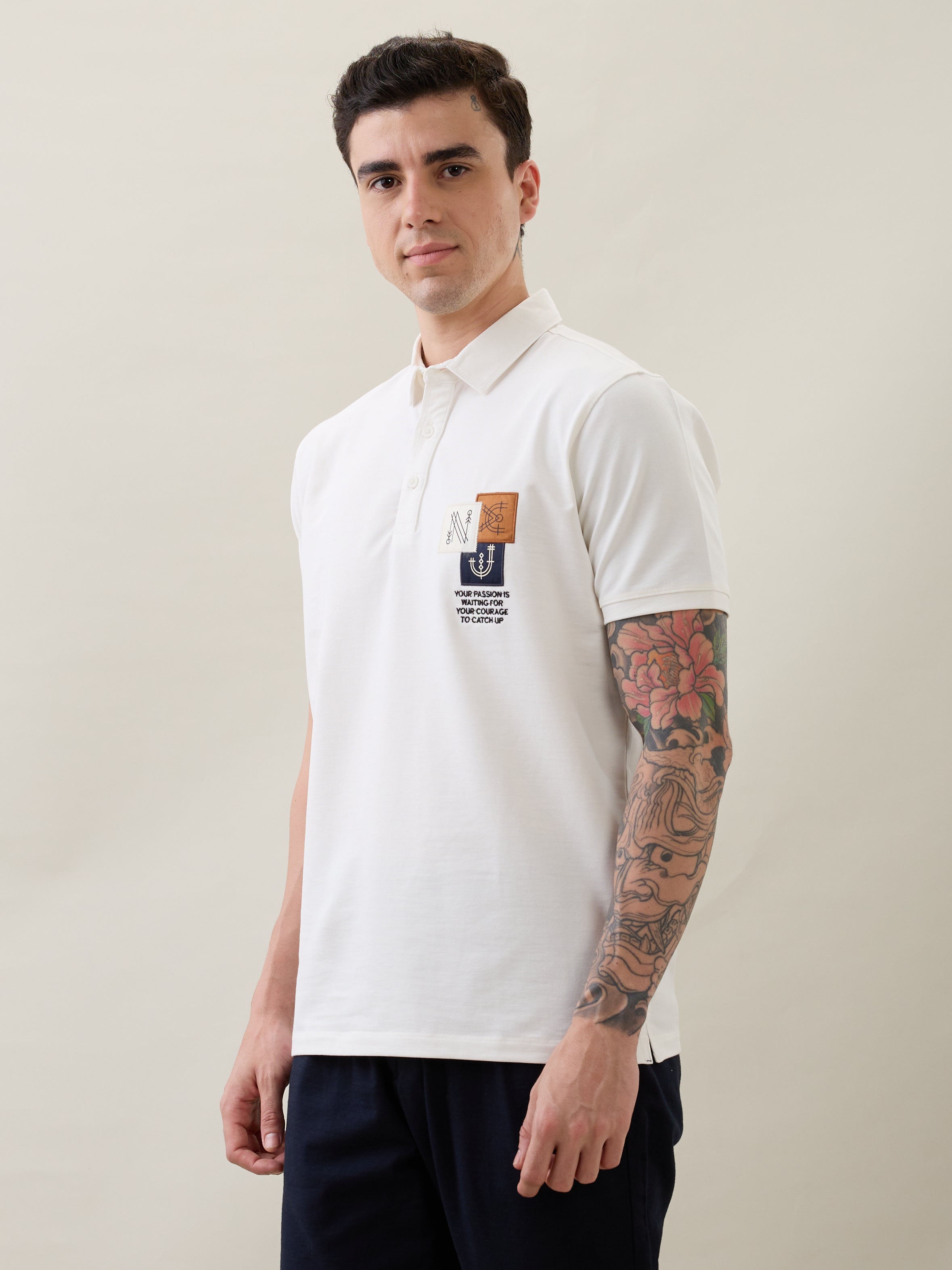 Catching Printed Polo T-shirt: White