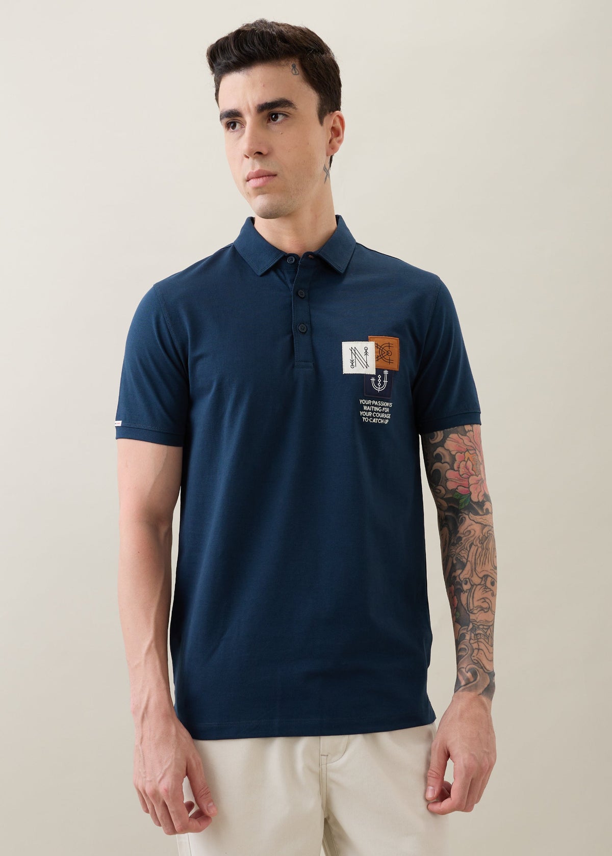 Catching Printed Polo T-shirt: Blue