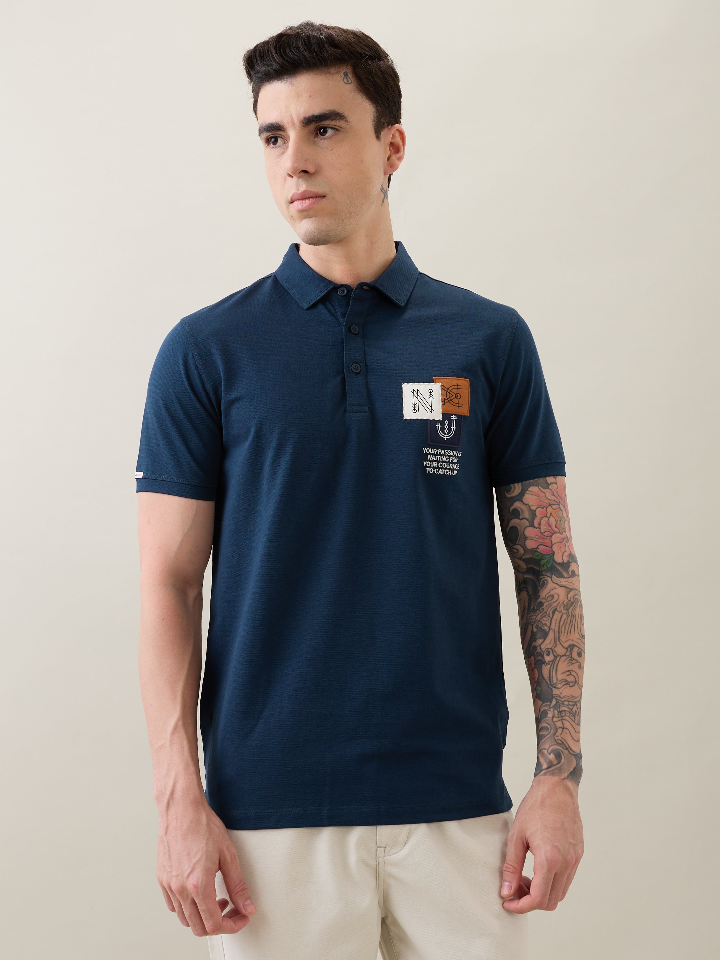 Catching Printed Polo T-shirt: Blue