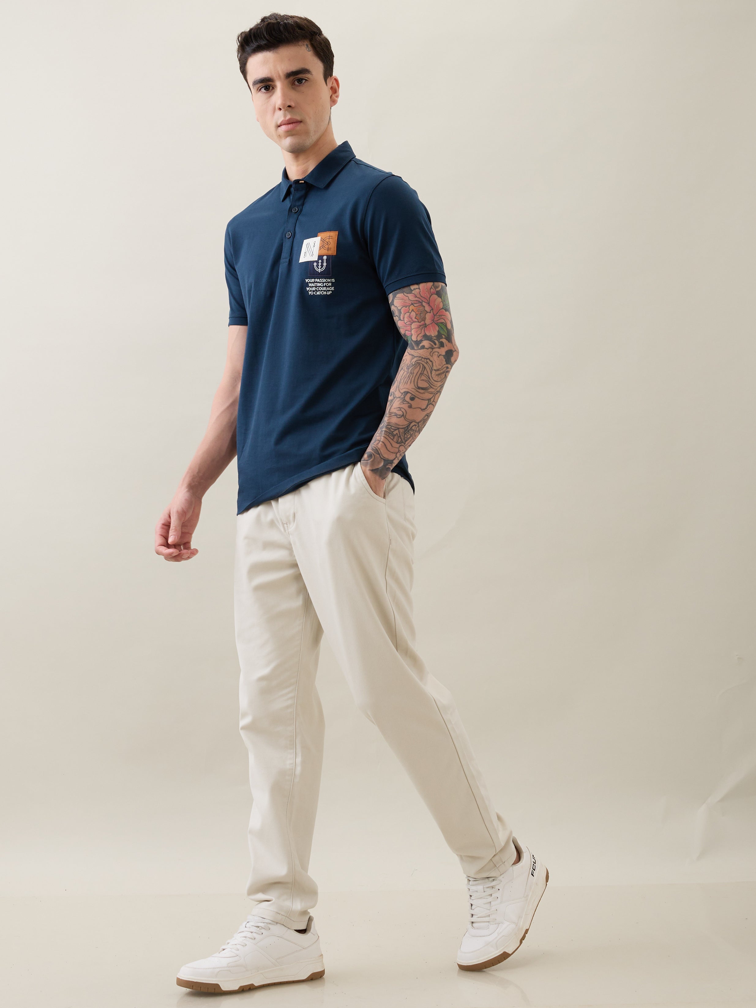 Catching Printed Polo T-shirt: Blue
