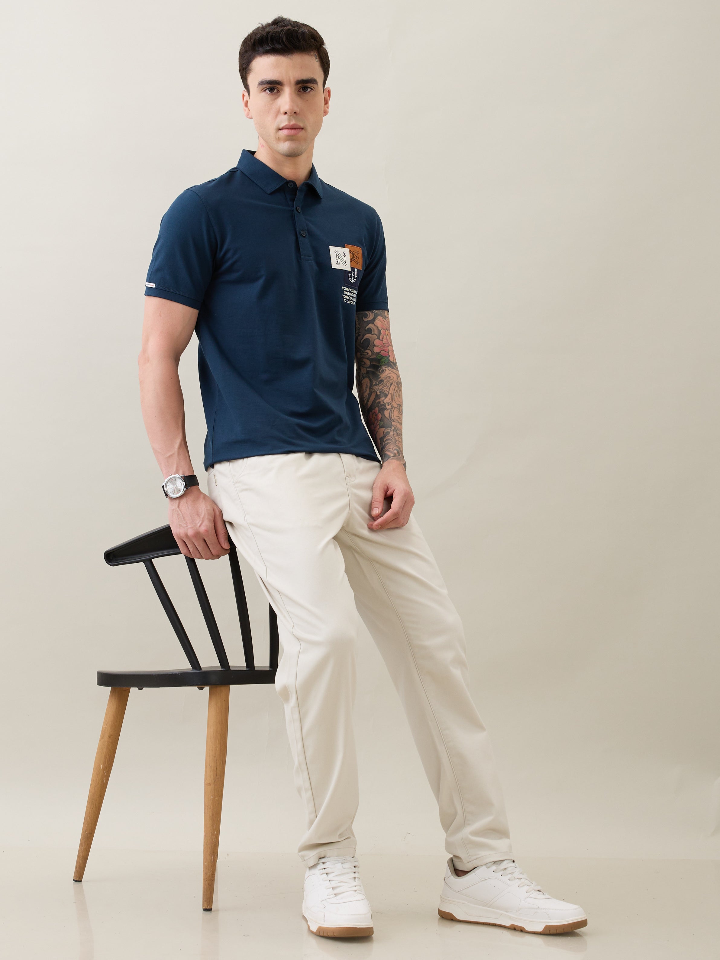 Catching Printed Polo T-shirt: Blue