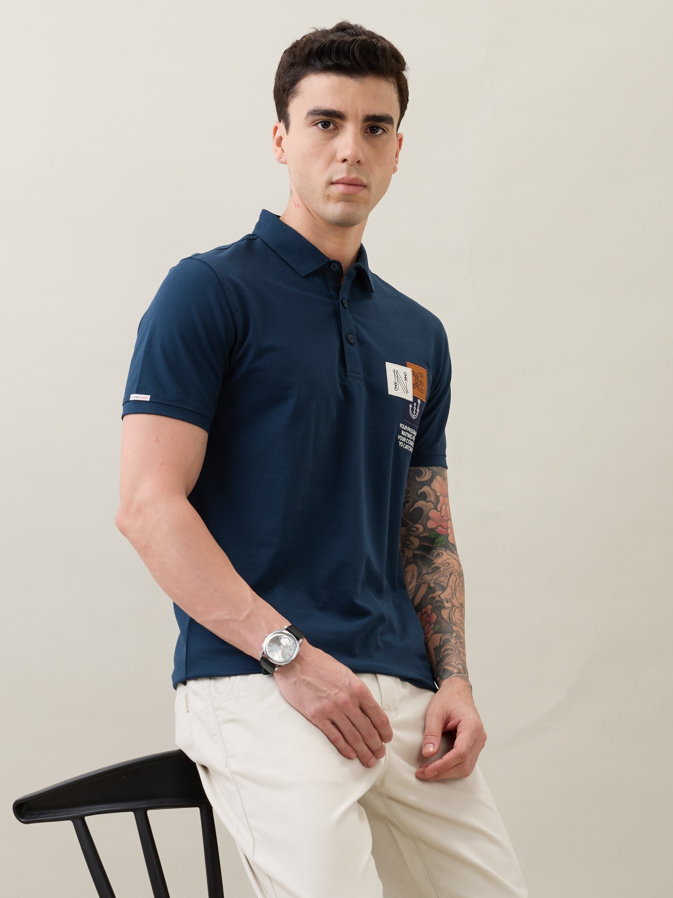 Catching Printed Polo T-shirt: Blue