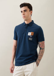 Catching Printed Polo T-shirt: Blue