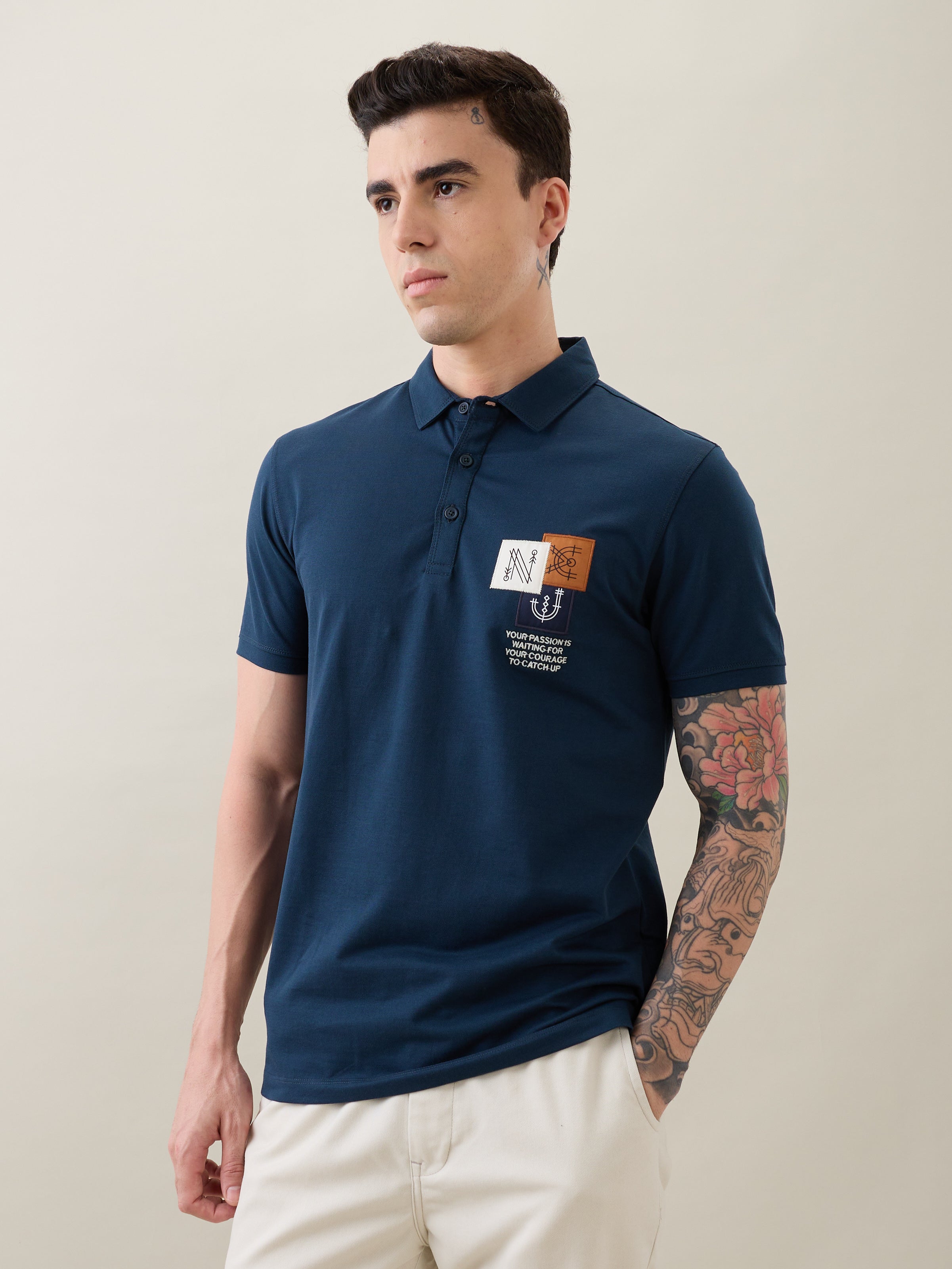 Catching Printed Polo T-shirt: Blue