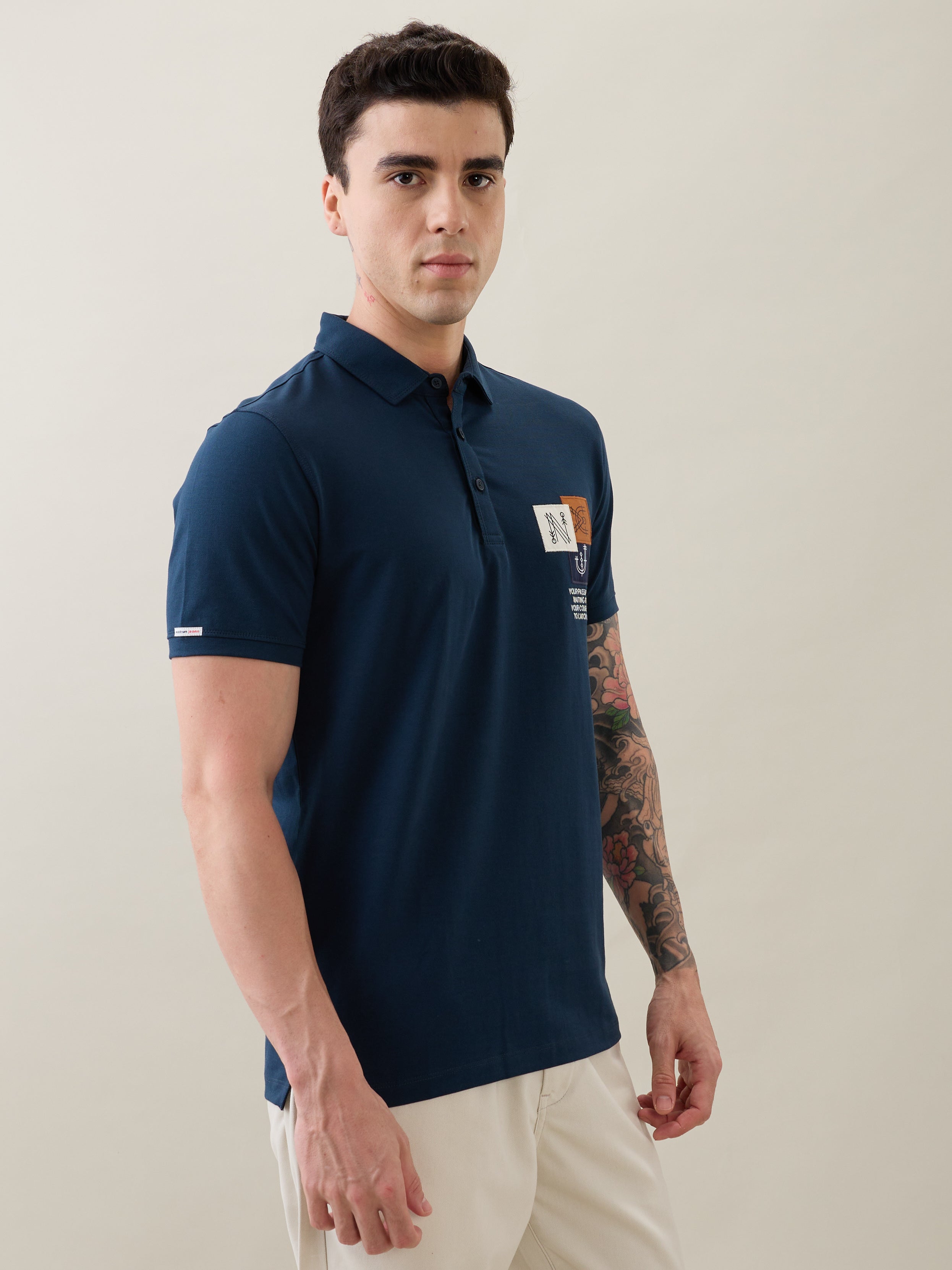 Catching Printed Polo T-shirt: Blue