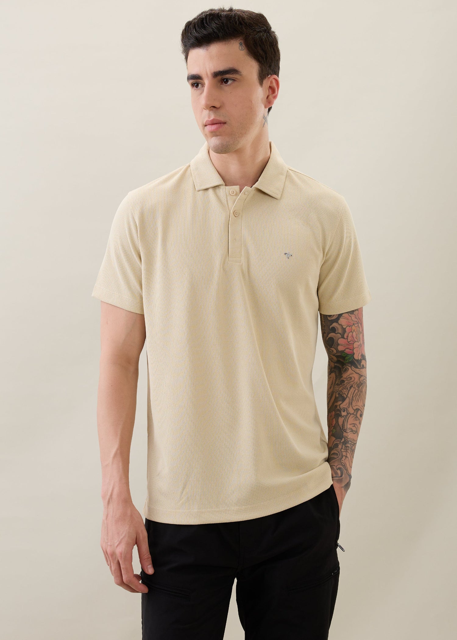 Madrin Textured Polo T-Shirt: Cream