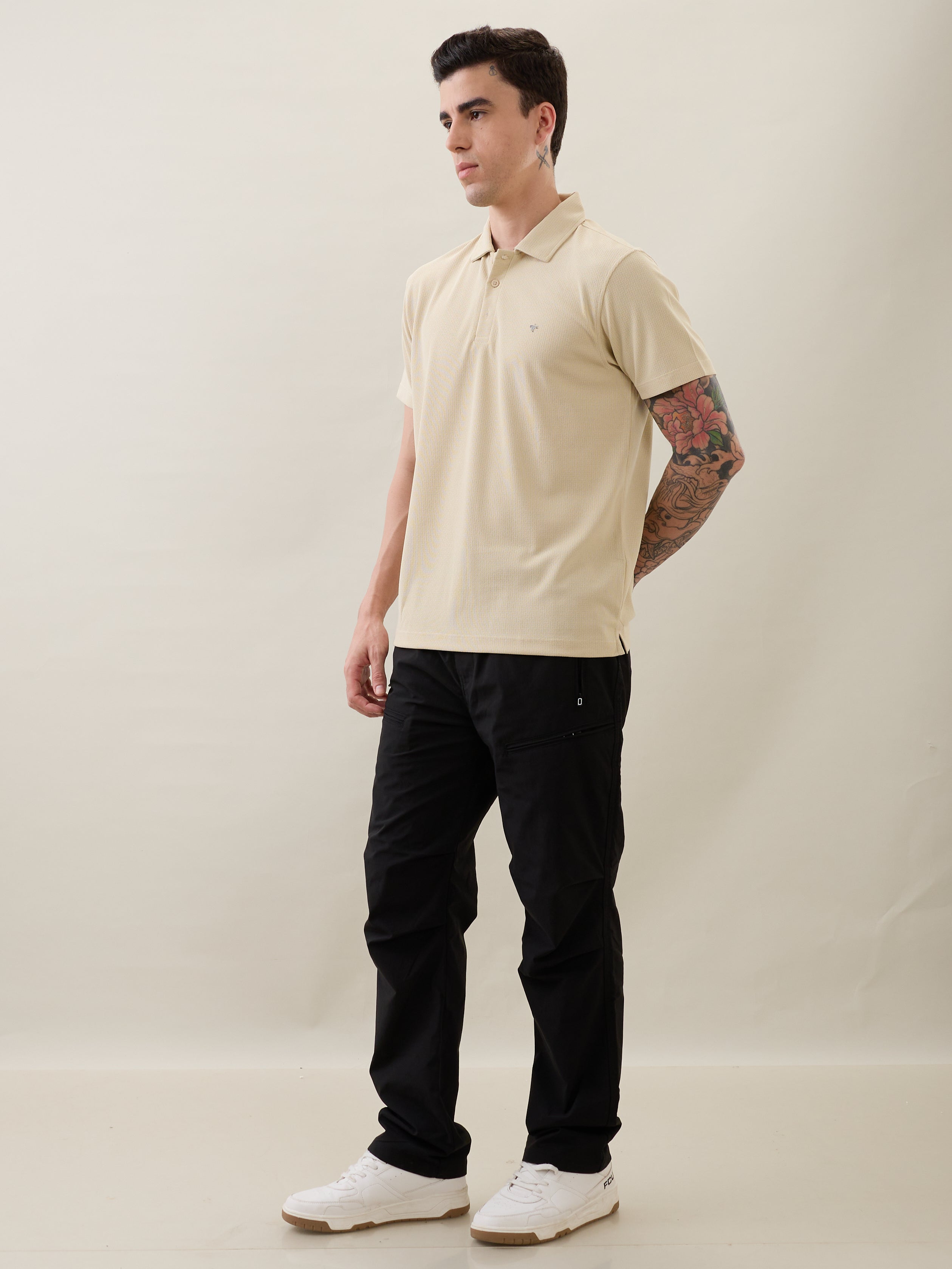 Madrin Textured Polo T-Shirt: Cream