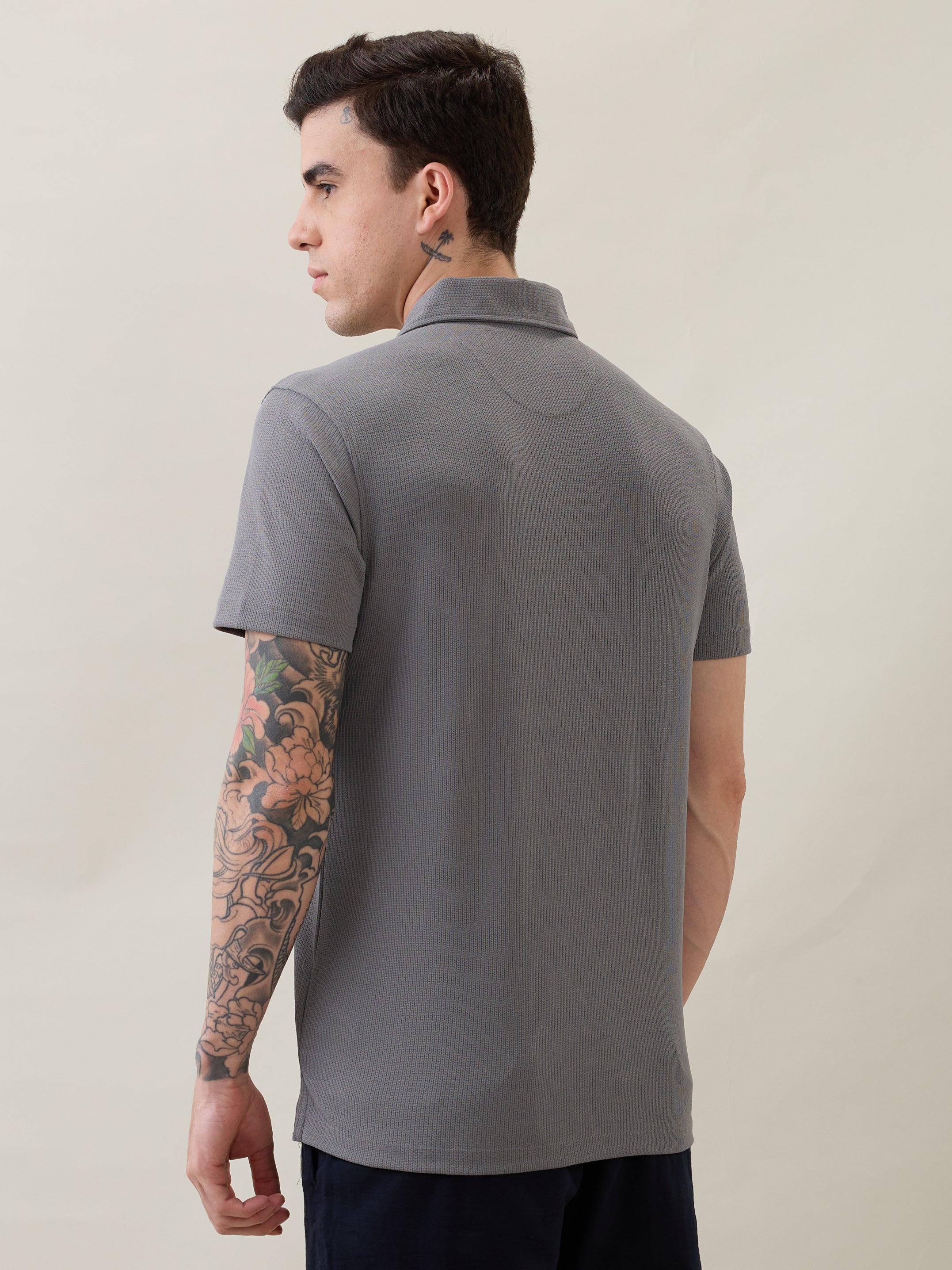 Madrin Textured Polo T-Shirt: Charcoal