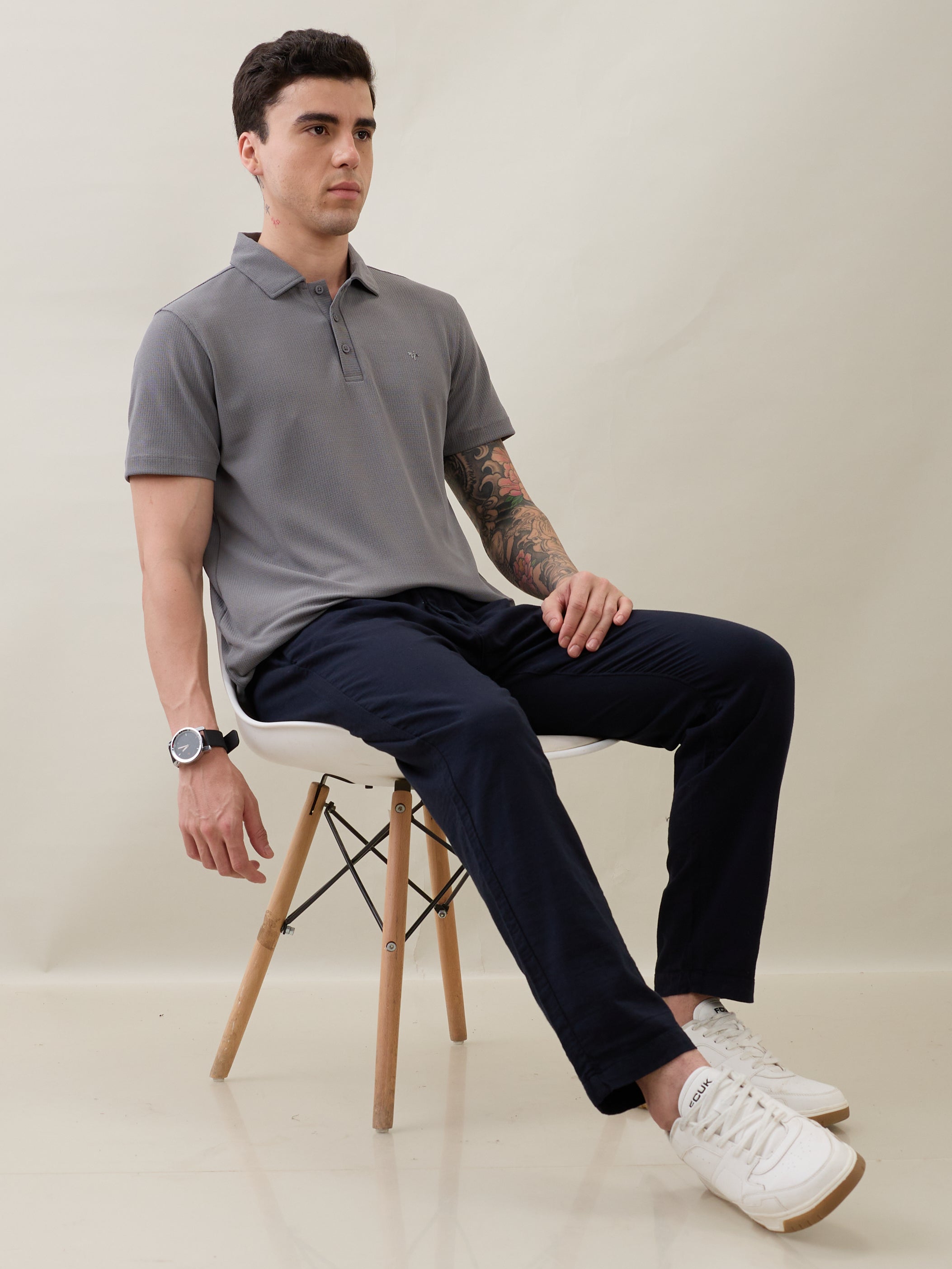 Madrin Textured Polo T-Shirt: Charcoal