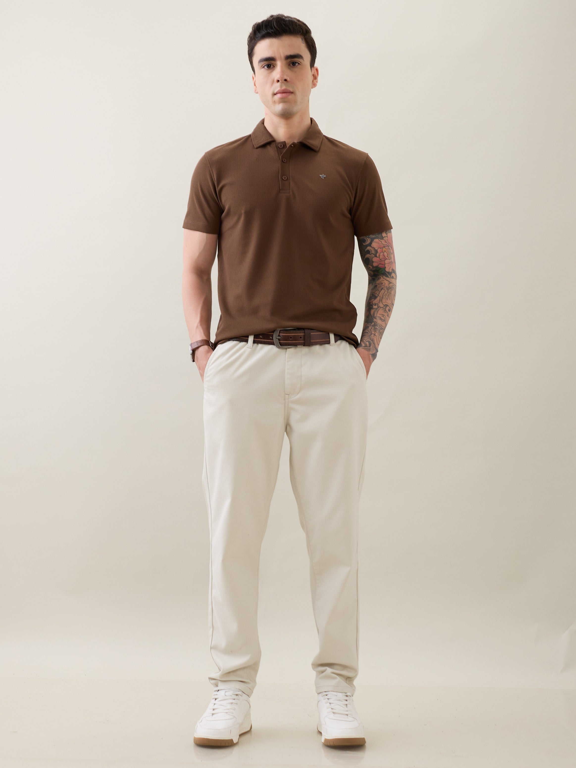 Madrin Textured Polo T-Shirt: Brown