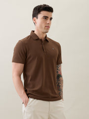 Madrin Textured Polo T-Shirt: Brown
