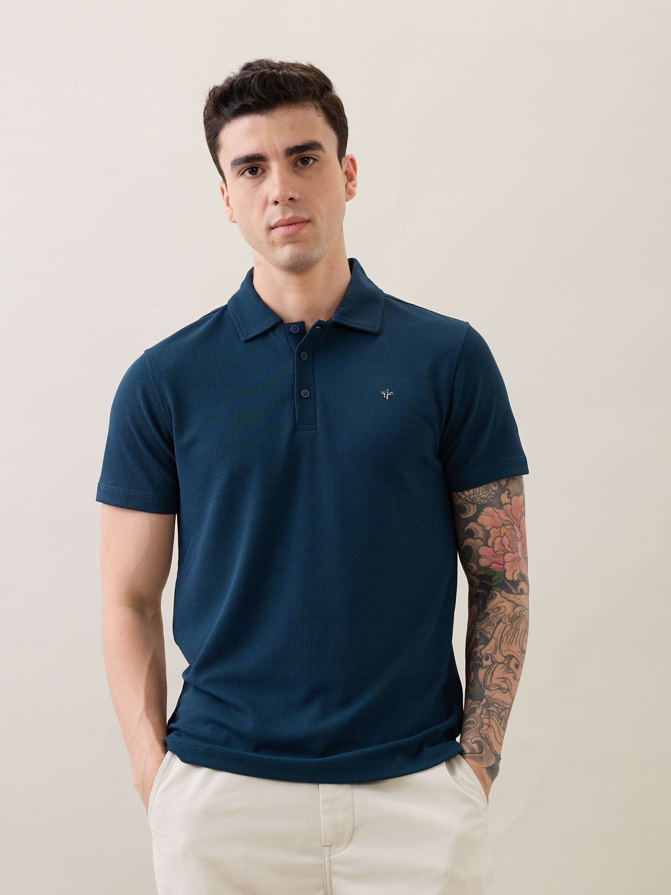 Madrin Textured Polo T-Shirt: Blue