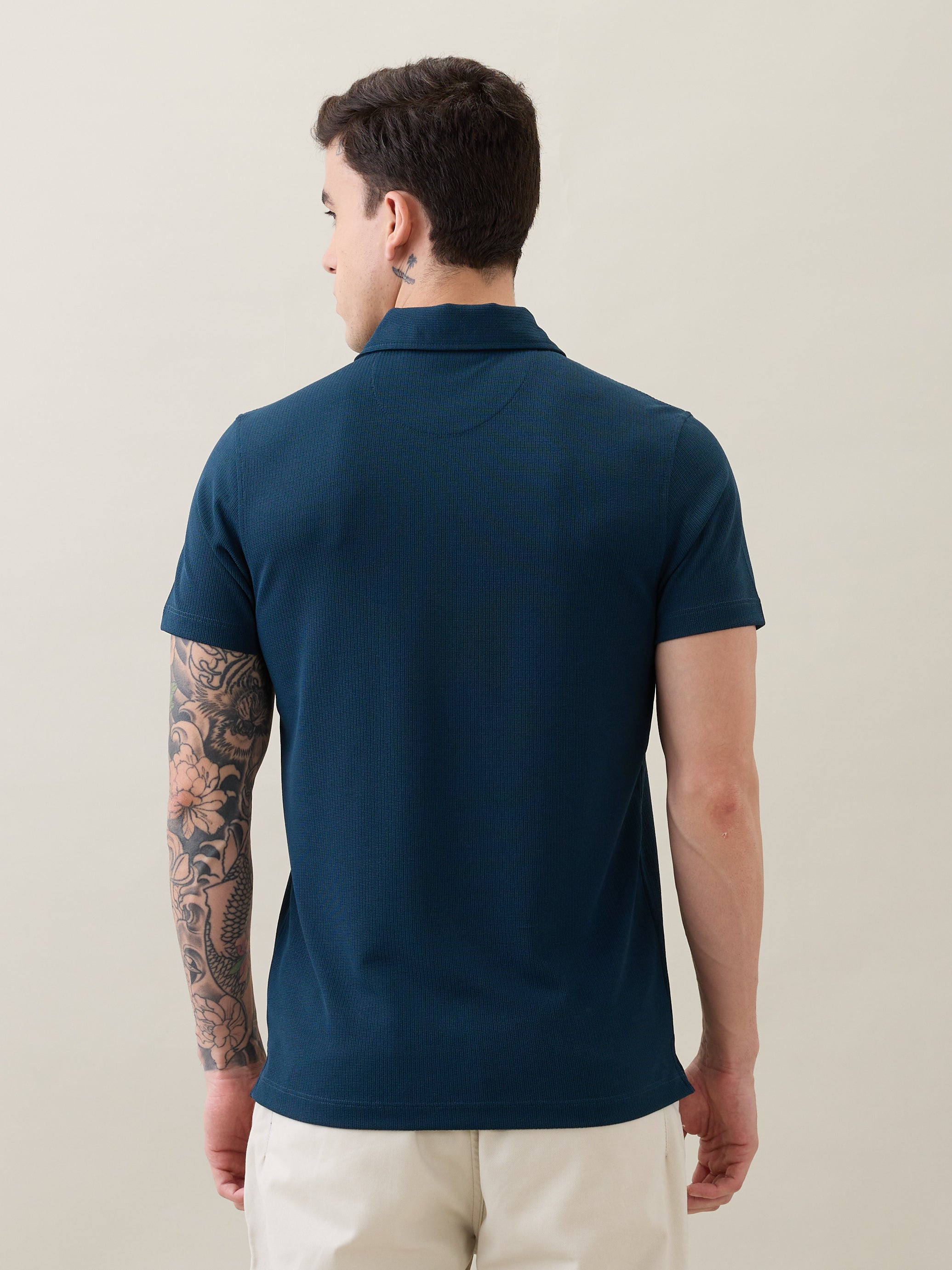 Madrin Textured Polo T-Shirt: Blue