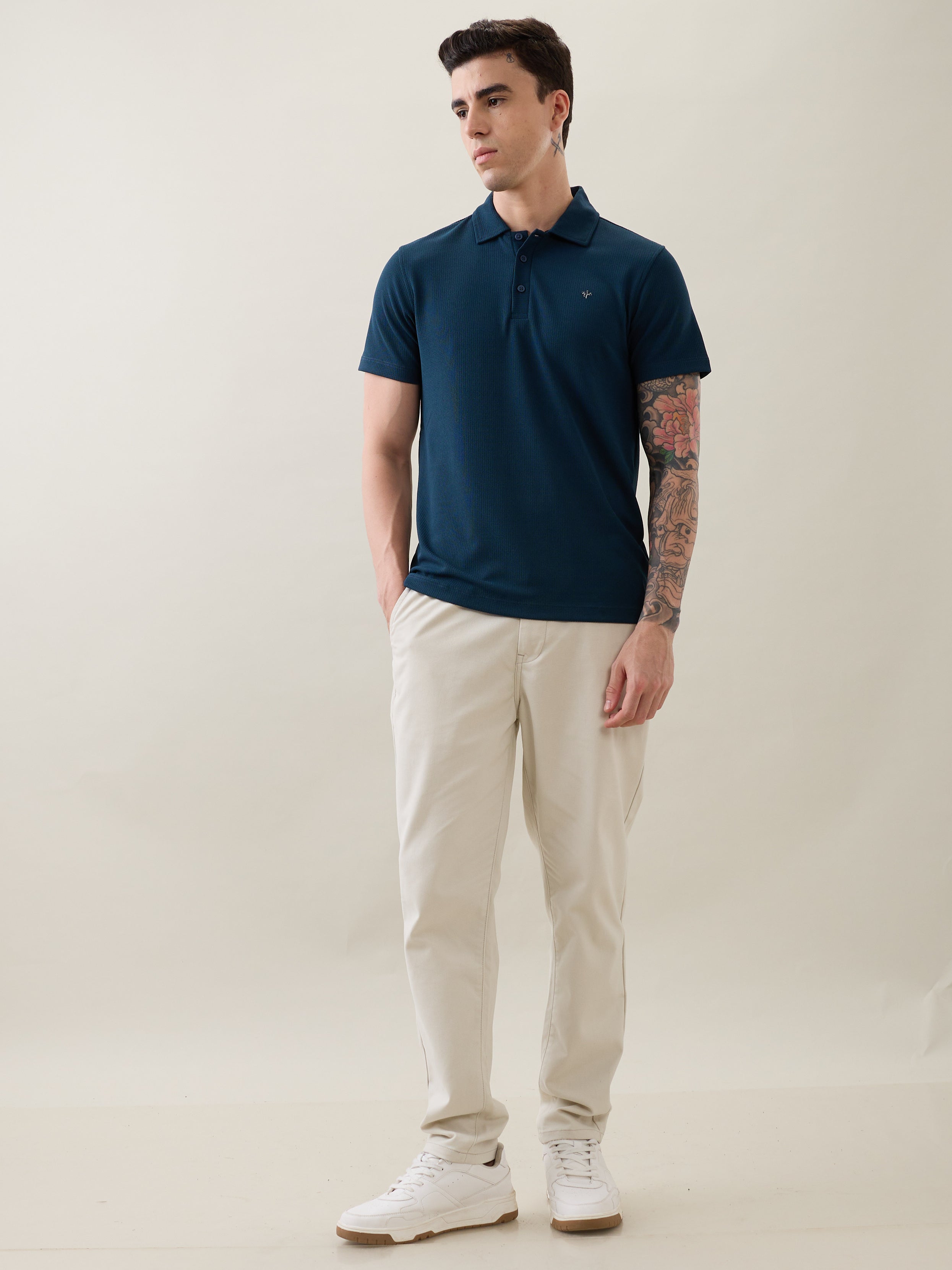 Madrin Textured Polo T-Shirt: Blue