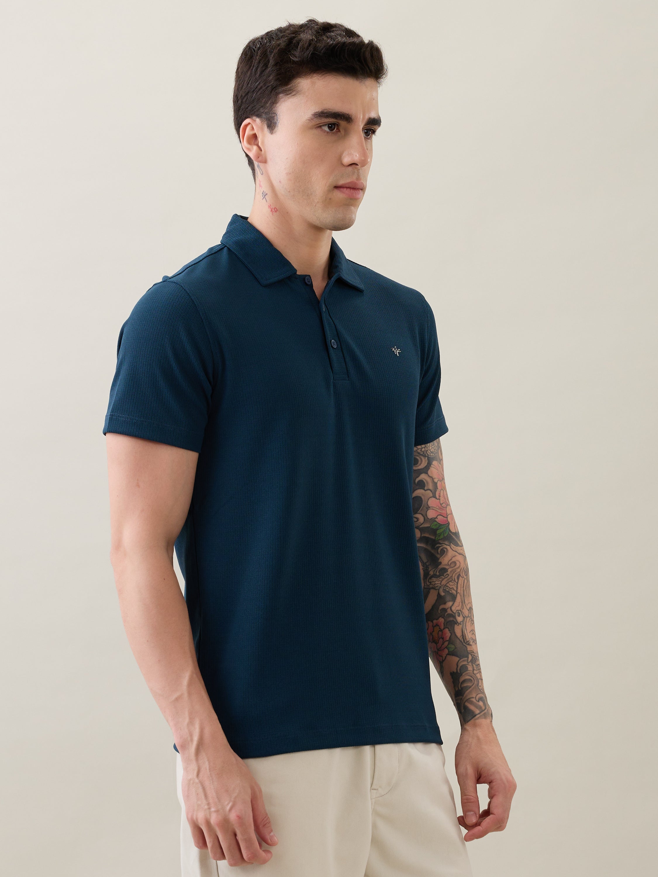Madrin Textured Polo T-Shirt: Blue