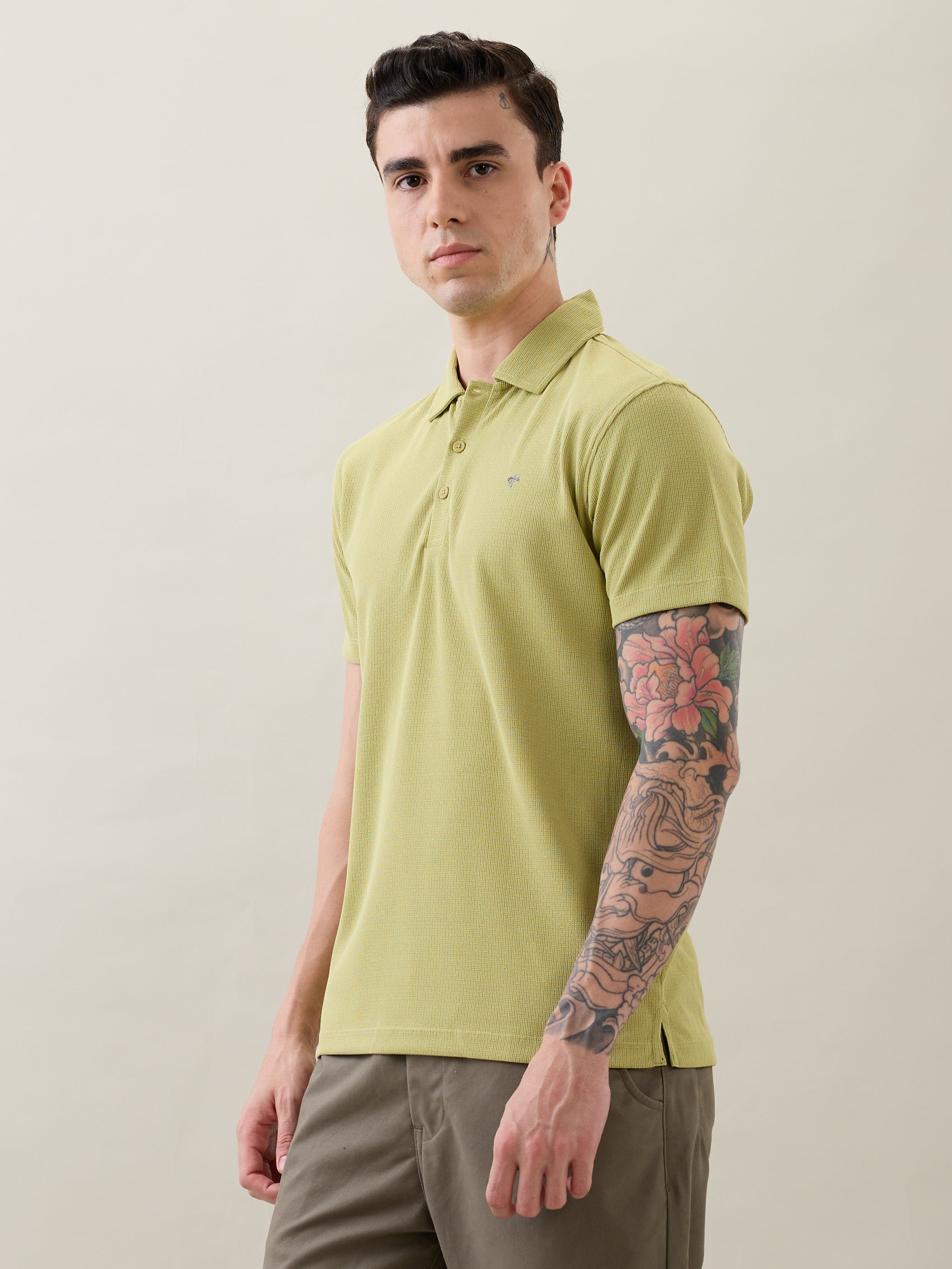 Madrin Textured Polo T-Shirt: P.Green