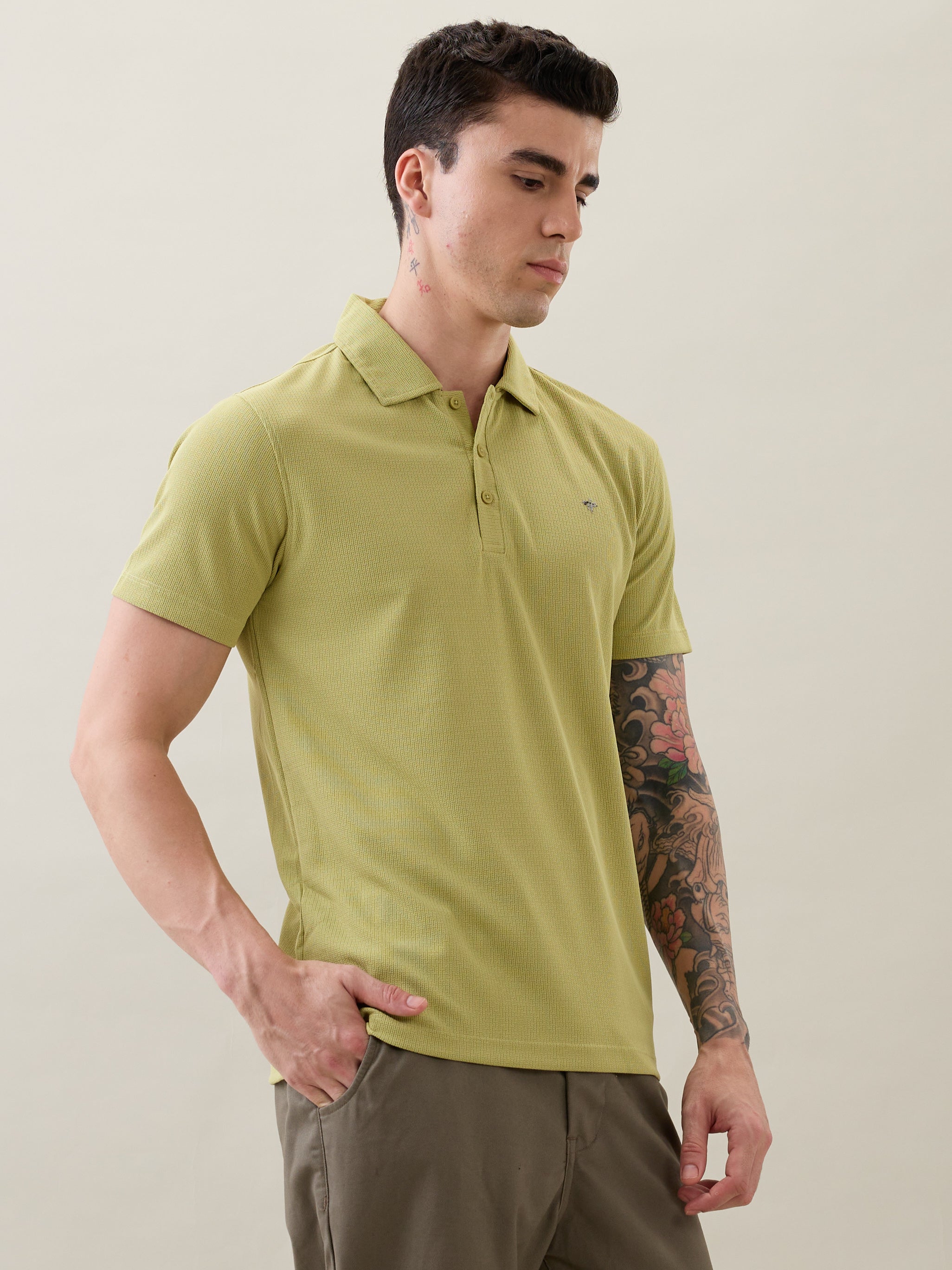 Madrin Textured Polo T-Shirt: P.Green