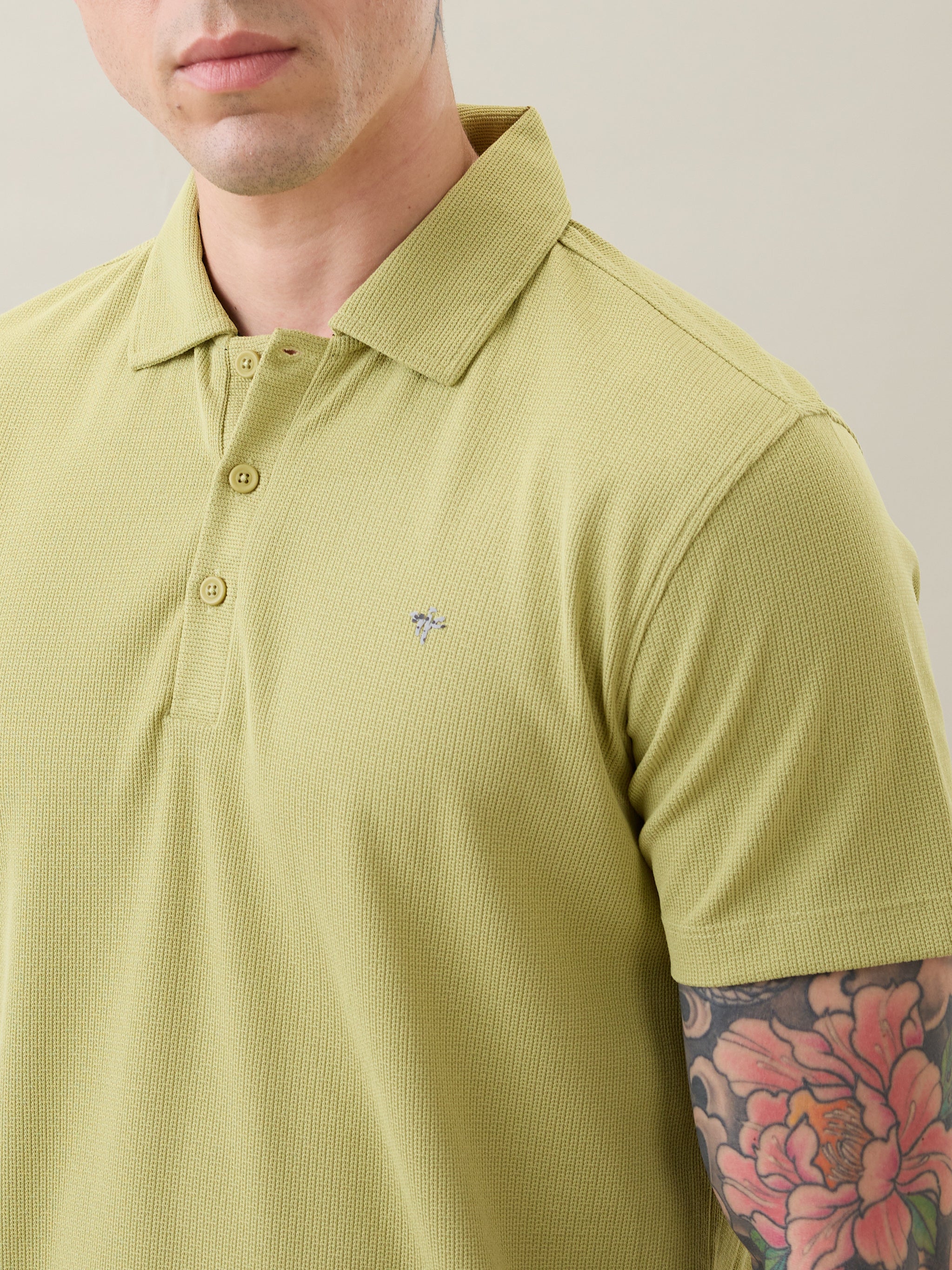 Madrin Textured Polo T-Shirt: P.Green
