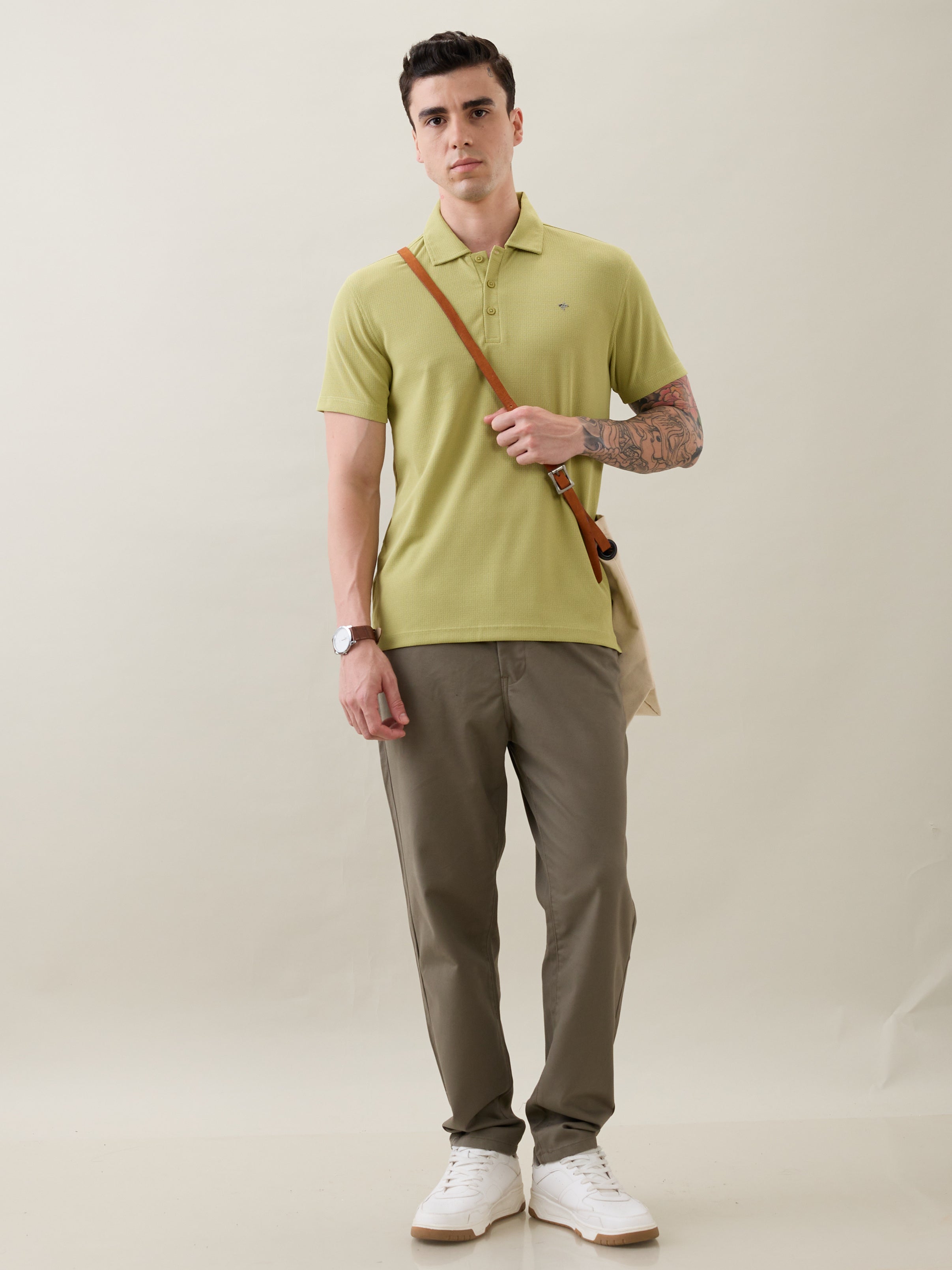 Madrin Textured Polo T-Shirt: P.Green