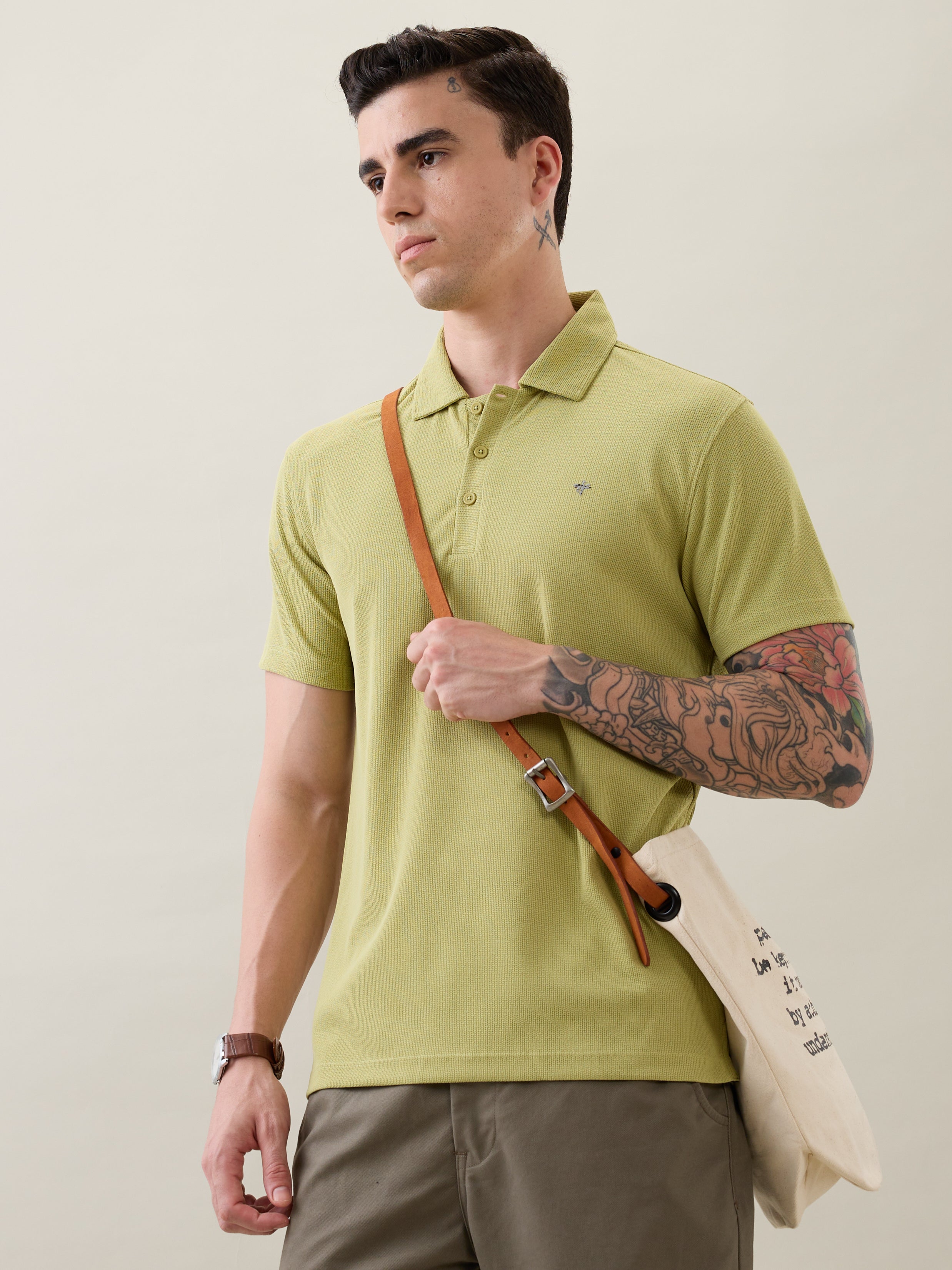 Madrin Textured Polo T-Shirt: P.Green